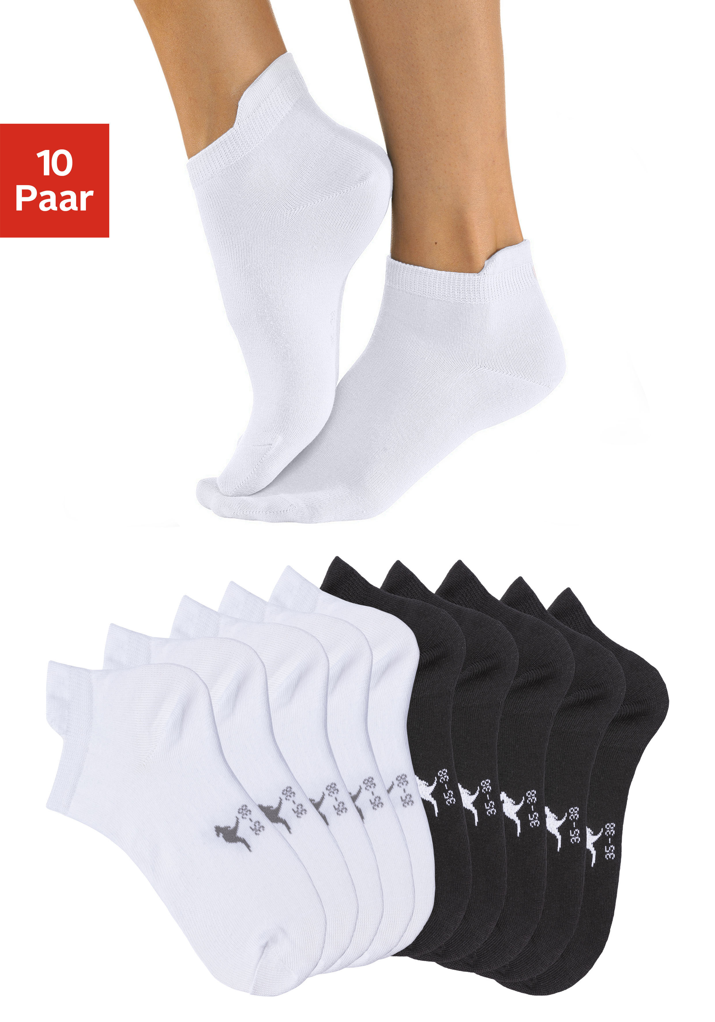 KangaROOS Sneakersocken "Damen Sneaker Socken Kurze Socken Sportsocken Fitness Reisen Alltag" Packung, 10 Stk. tlg. mit erhöhtem Bündchen
