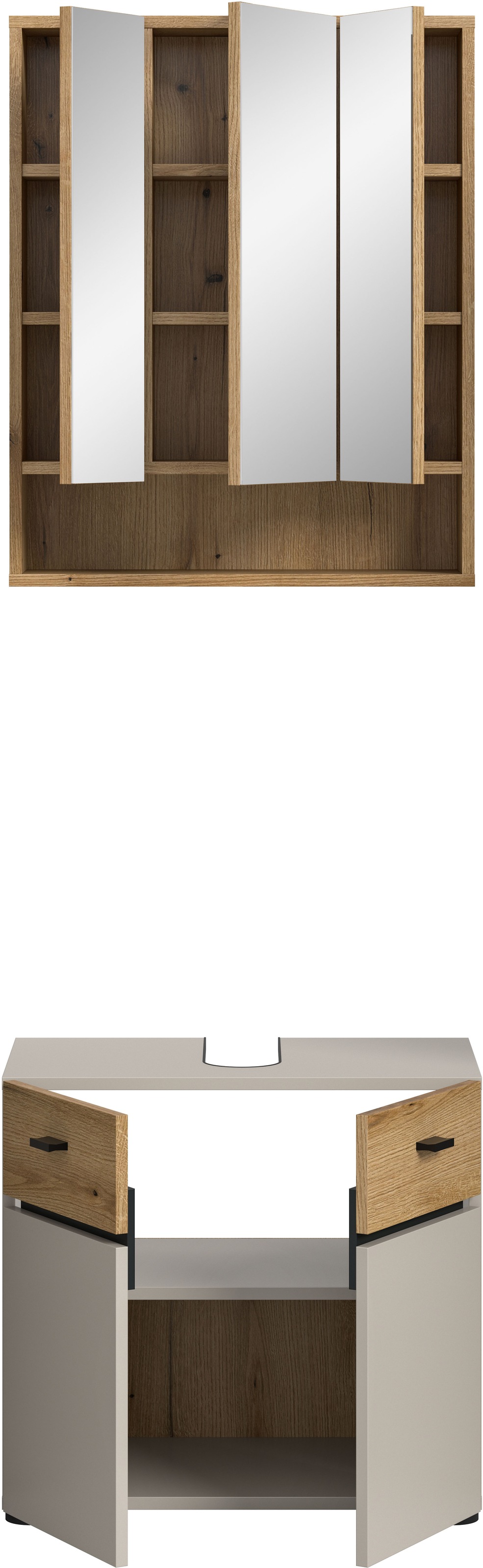 welltime Badmöbel-Set »VANN, 2-teilige moderne Badkombination« 1x Waschbeckenunterschrank, 1x Spiegelschrank, 2 Stk. tlg.