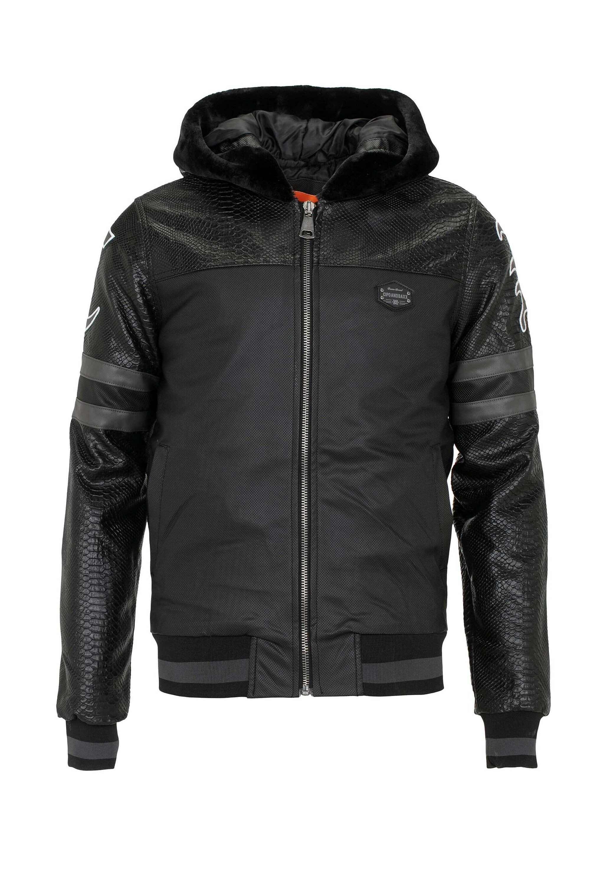 Cipo & Baxx Bikerjacke »Jacke«, mit Kapuze, mit dezenter Reptilienprägung, CJ-177