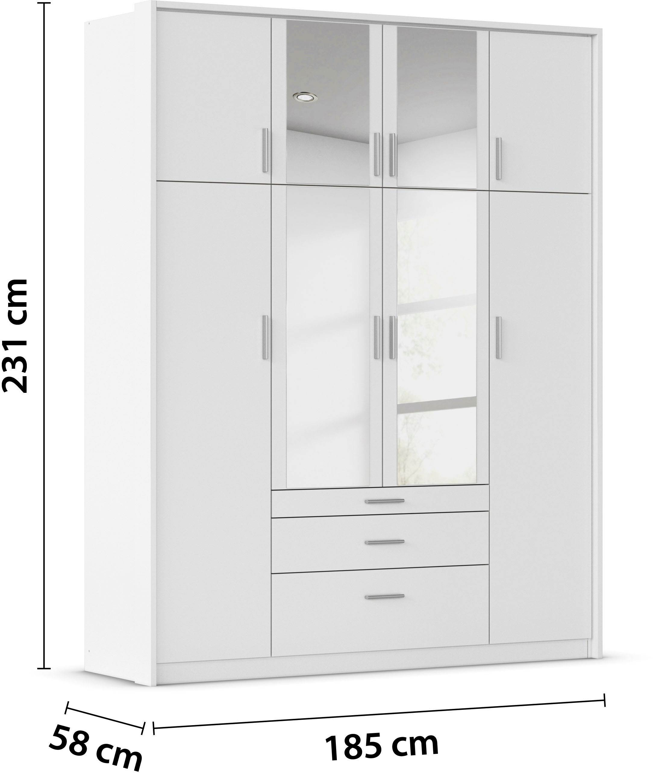 rauch Kleiderschrank »Schrank Drehtürenschrank Garderobe Ankleide Schlafzimmer HILDESHEIM« Breiten: 185/275 cm, Höhe 231 cm,  oberste Schublade mit praktischer Facheinteilung MADE IN GERMANY