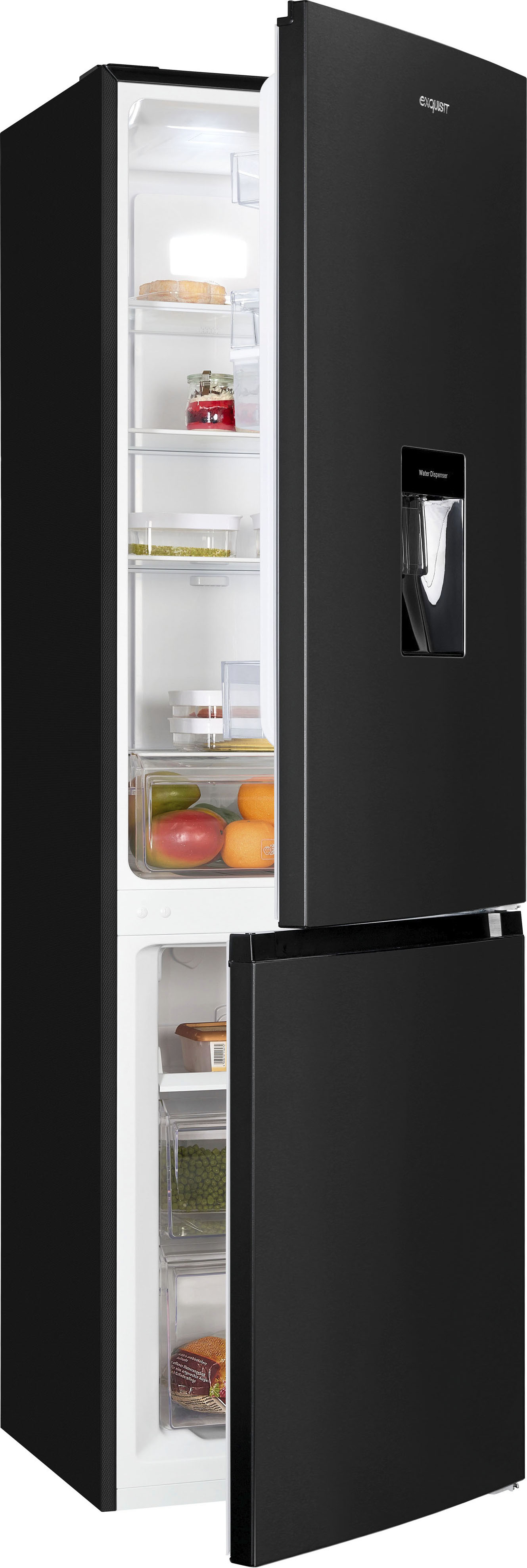 exquisit Kühl-/Gefrierkombination "KGC265-70-NF-WS-040C" 180,5 cm hoch 54 cm breit EEK C, 251 L Nutzinhalt, NoFrost, Wasserspender