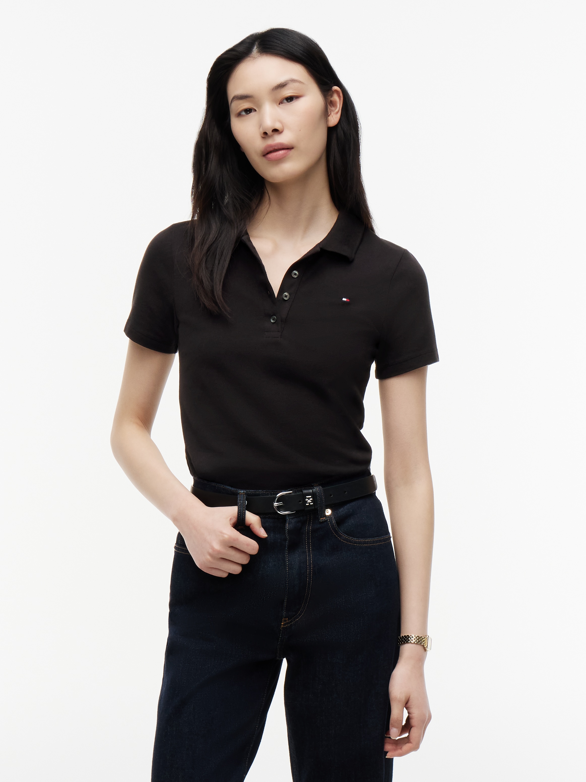 Tommy Hilfiger Poloshirt "1985 SLIM PIQUE POLO SHORT SLEEVE" mit Tommy Hilfiger Logo-Flag