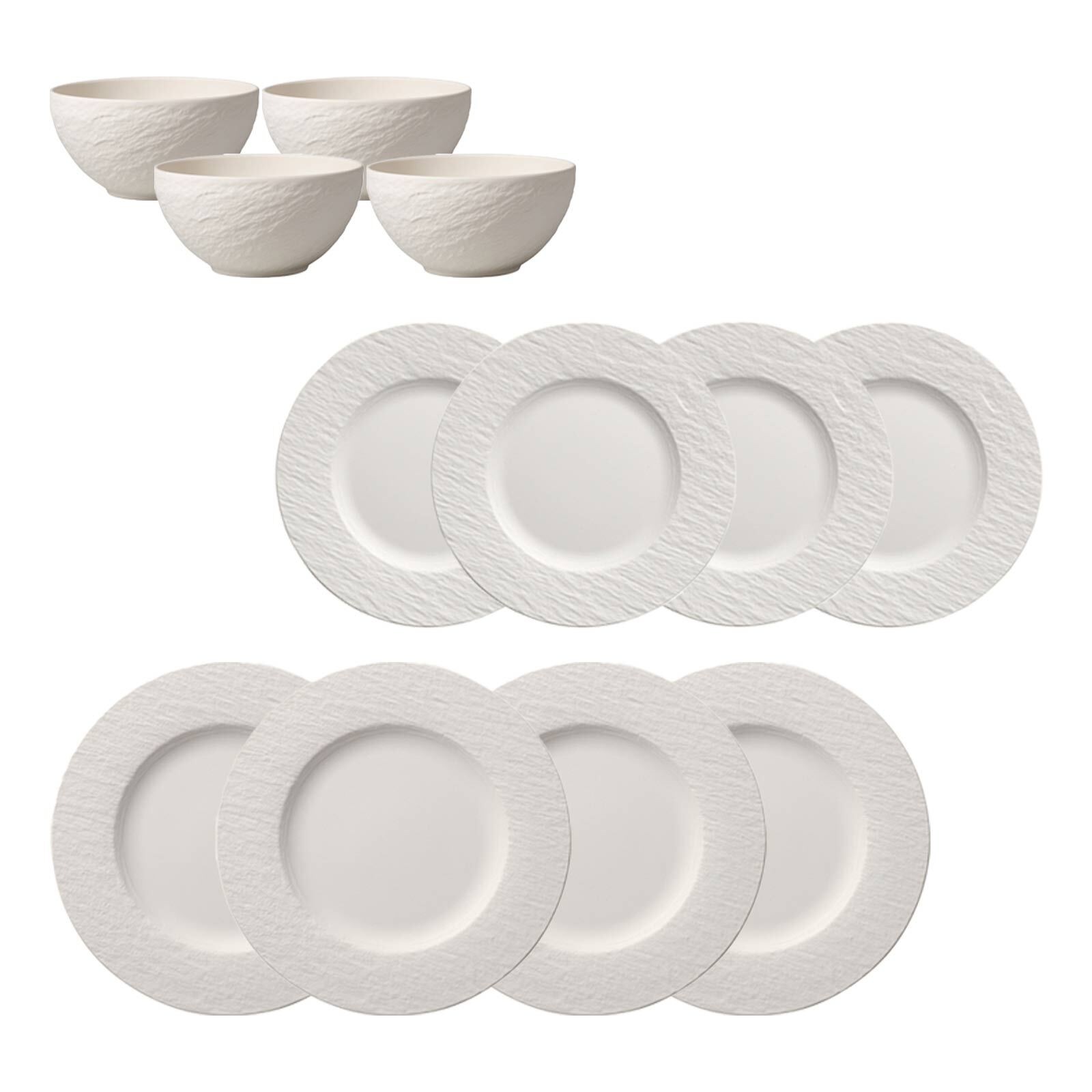 Villeroy & Boch Geschirr-Set »Teller-Set Manufacture Rock weiß« Spülmaschinengeeignet, Mikrowellenfest