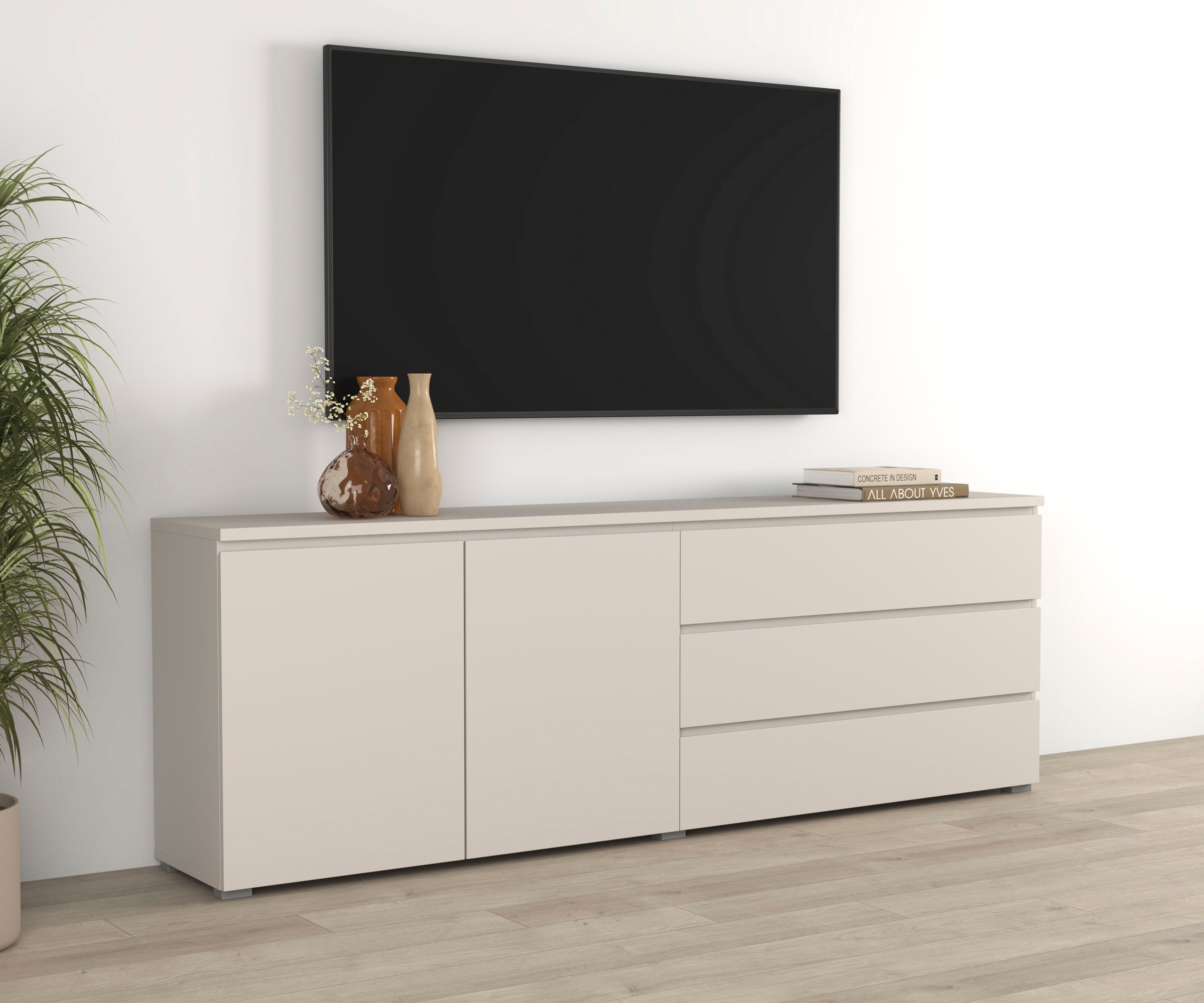 OTTO home Sideboard "Modo, Breite 200 cm, moderne grifflose Kommode 2Türen/3 SK" Schubladenkommode mit viel Stauraum, Einlegeböden verstellbar