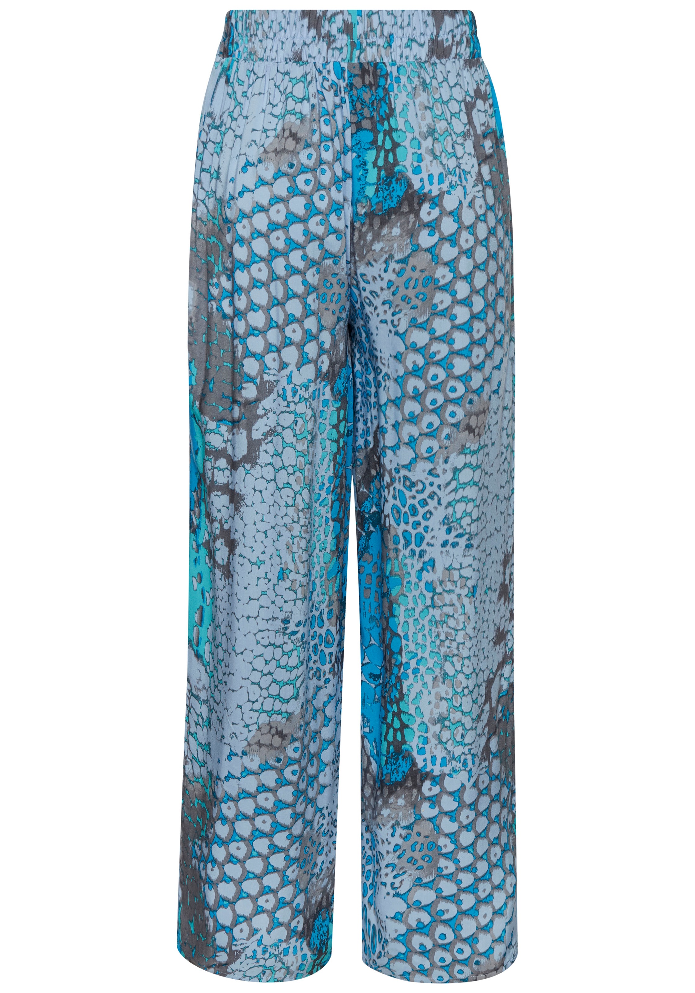 Palazzohose BUFFALO, Damen, Gr. 34, N-Gr, blau (blau bedruckt), Web, Obermaterial: 100% Viskose, bedruckt, figurumspielend lang, Hosen Palazzohose, mit Animalprint und elastischem Bund, Schlupfhose, Stoffhose 3