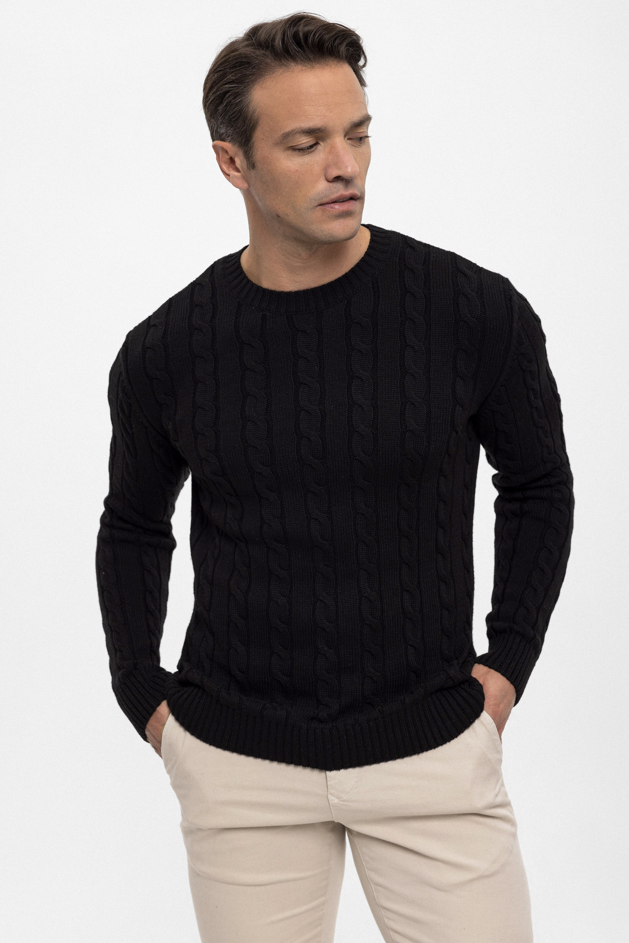 Felix Hardy Rundhalspullover "Pullover mit Rundhalsausschnitt aus Kabelstrick"