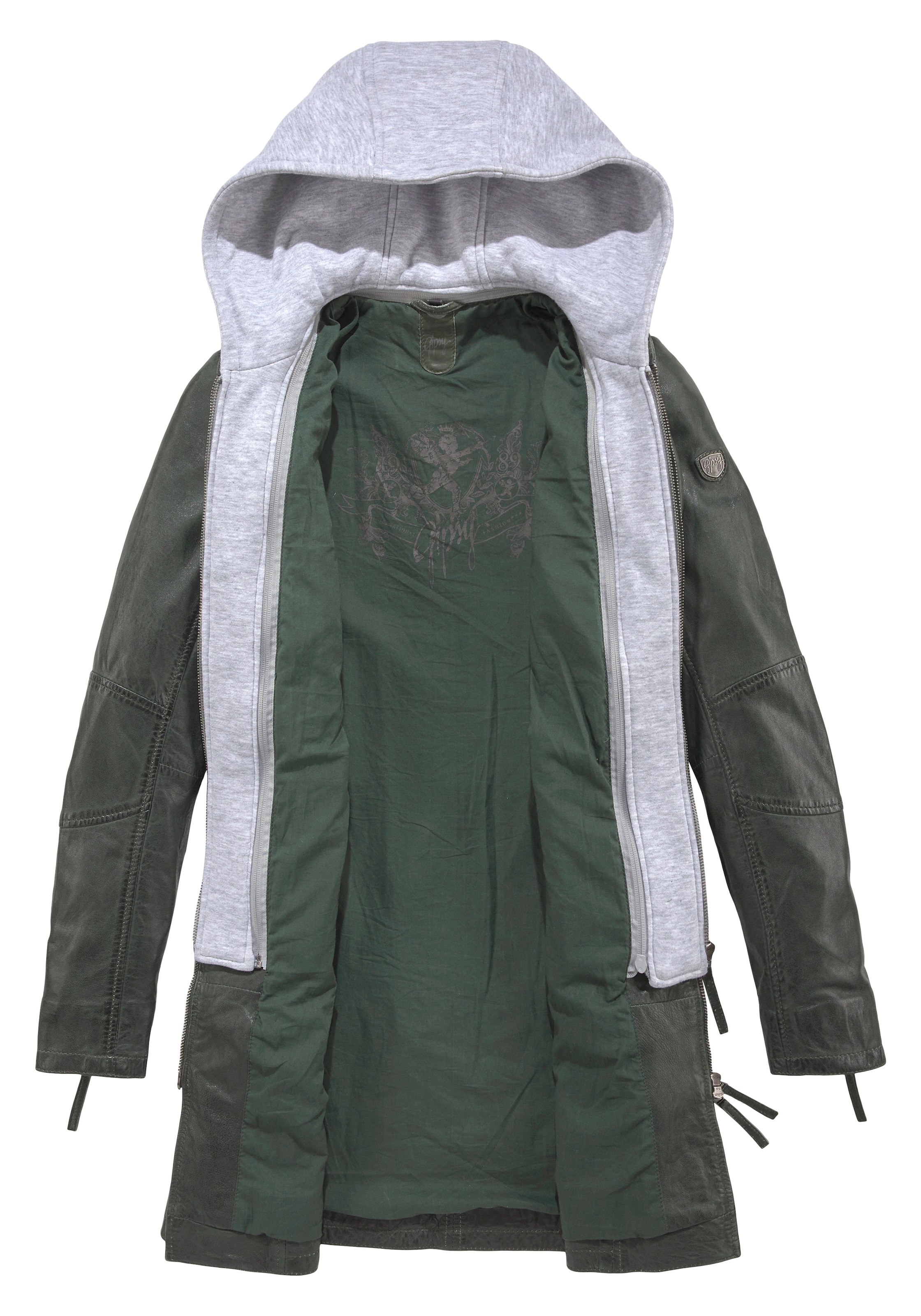 Gipsy Ledermantel »Bente«, 2-in-1-Lederjacke mit abnehmbarem Kapuzen-Inlay aus Jerseyqualität