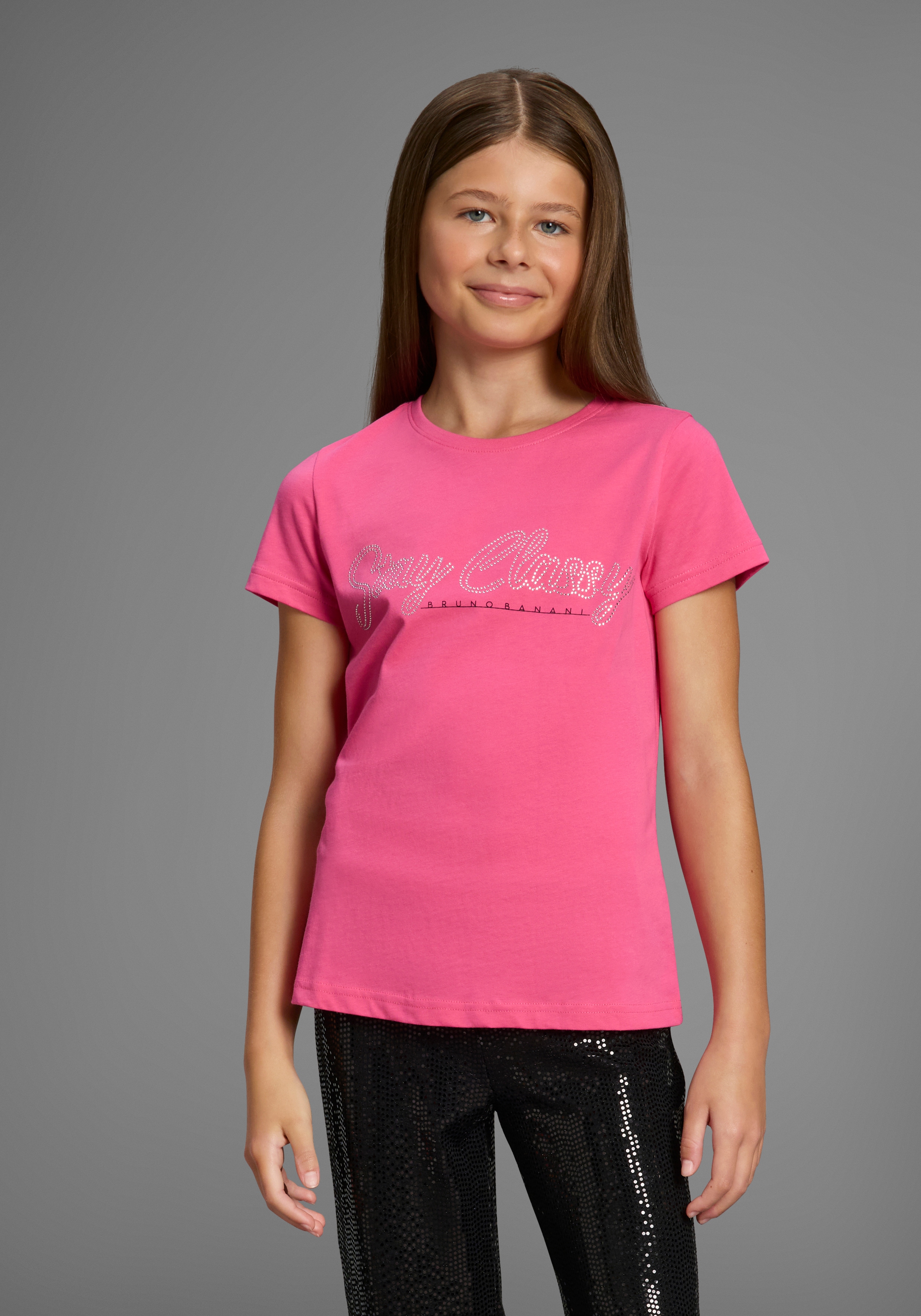 Bruno Banani T-Shirt "Shirt mit glitzernder Strass-Applikation für Mädchen" Für TEENS. Cooles Logoshirt