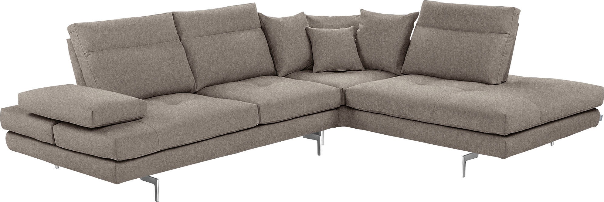CALIA ITALIA Ecksofa "Toby Wing, B/T: 288/232 cm, Designsofa mit hohem Sitzkomfort, L-Form" Sitztiefenverstell.,wahlw. mit Kissen-Set, Füße chrom glänzend