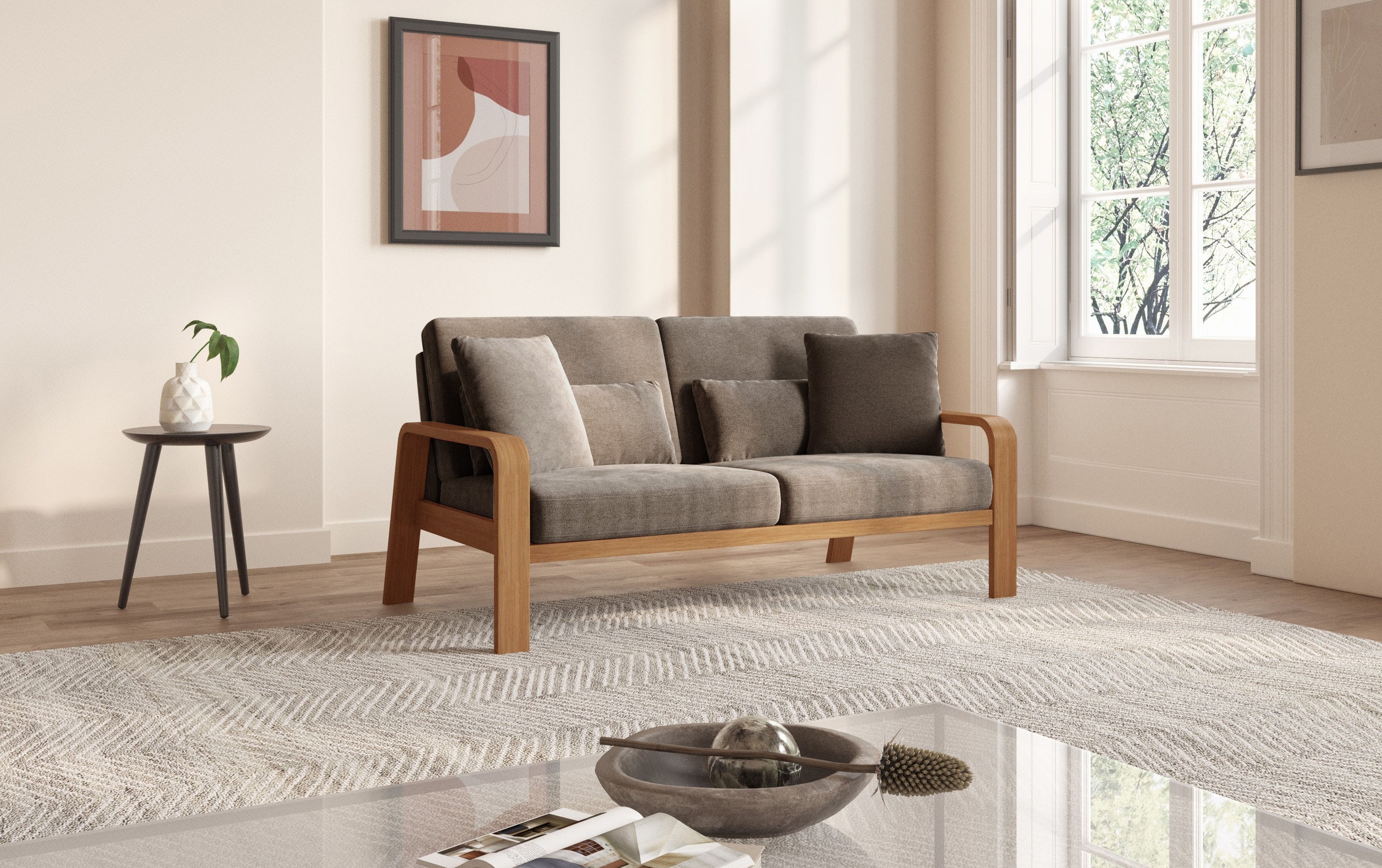 sit&more 2,5-Sitzer »Kolding«, Armlehnen aus eichefarbigem Buchenholz, verschiedene Bezüge und Farben