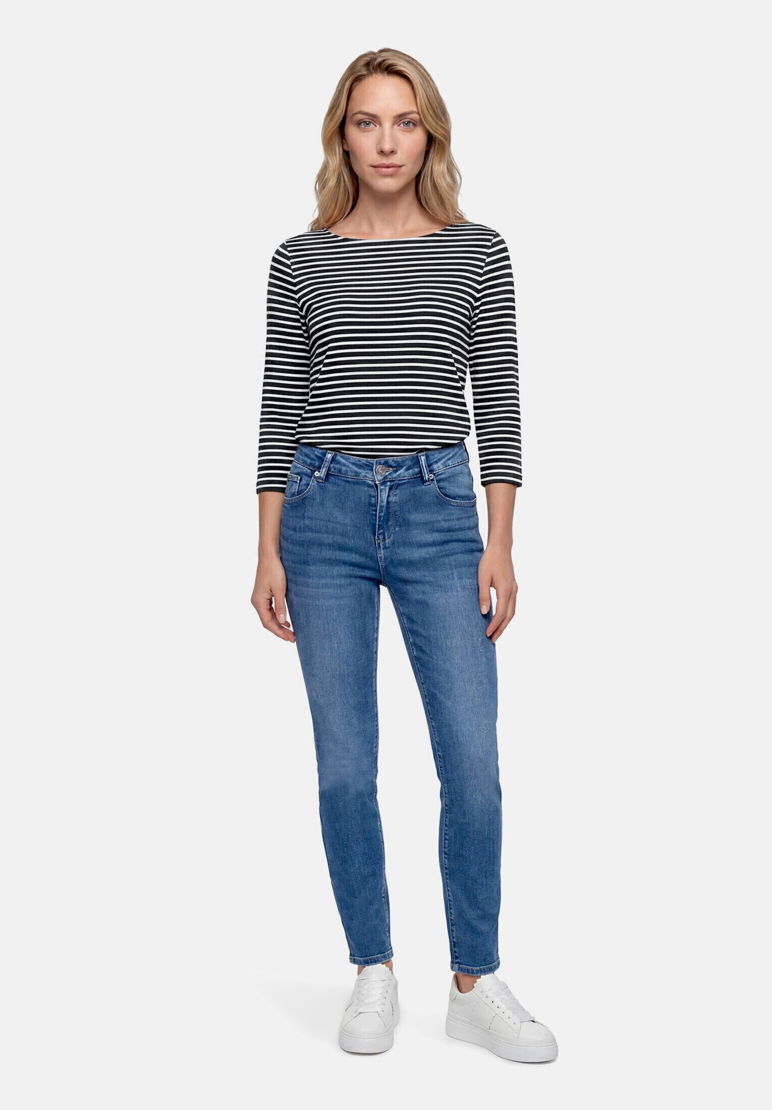 BETTY BARCLAY Damen 3/4-Arm-Shirt "Damen mit Ringel", schwarz-weiß, Basic, Gr. 48, Jersey, Obermaterial: 95% Viskose, 5% Elasthan, Shirts
