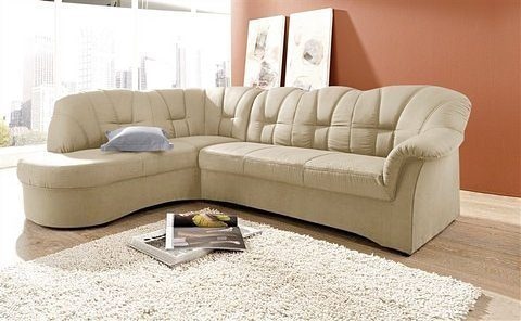 DOMO collection Ecksofa "Papenburg, zeitlose Rückensteppung, elegante Armlehne, L-Form" mit Ottomane, wahlweise mit Bettfunktion