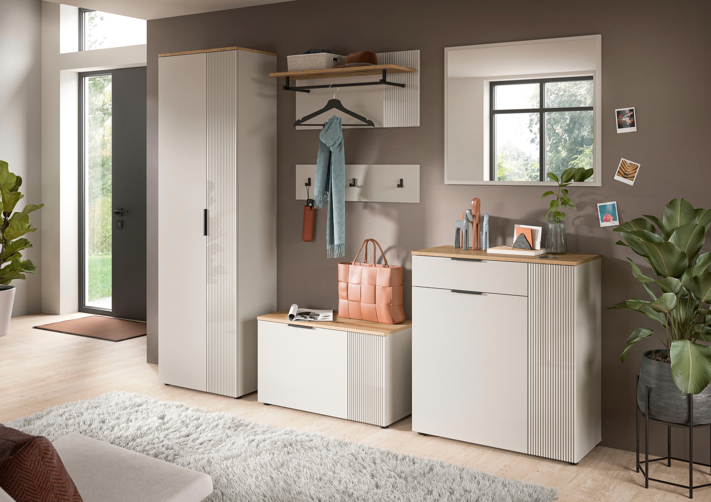 INOSIGN Garderobenschrank »EDIL, Höhe 190cm, 2 Türen, 5 Böden, 6 Fächer«, (moderne Farbkombination, Platz für ca. 18 Paar Schuhe), Kleiderschrank, Flurschrank, Hochschrank, Stauraumschrank