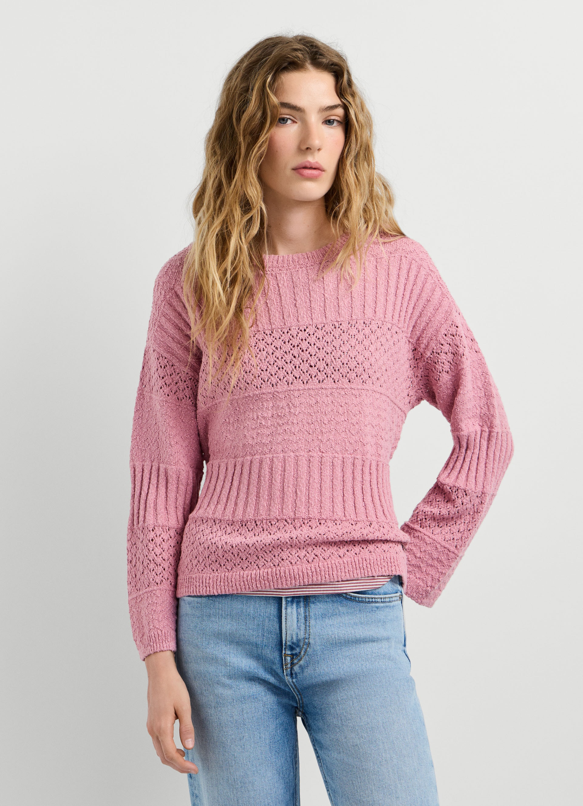 Pepe Jeans Strickpullover "ALAYA" im Strukturmix, reine Baumwolle