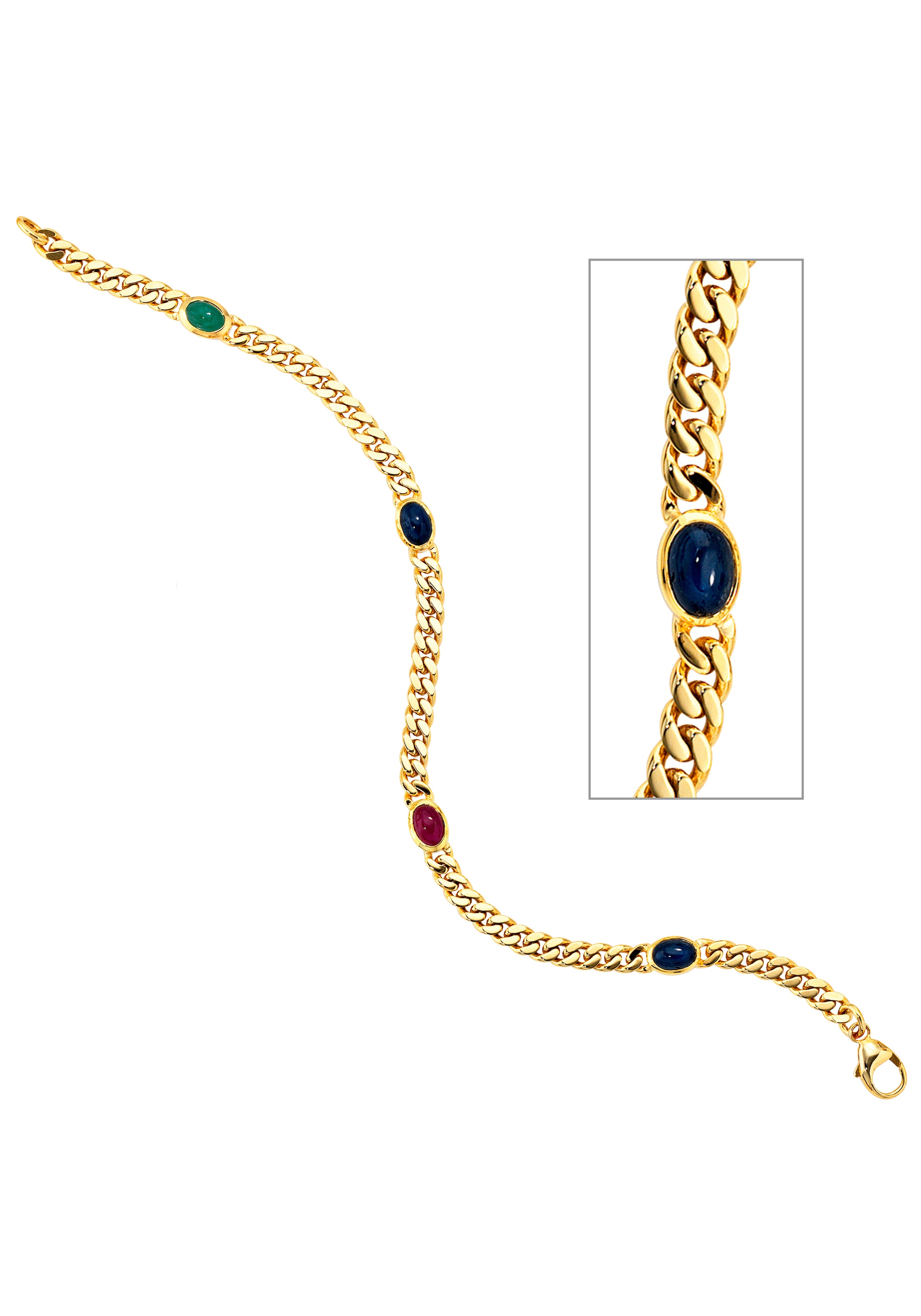 Goldarmband, 585 Gold massiv mit Rubin Safir Smaragd 19 cm
