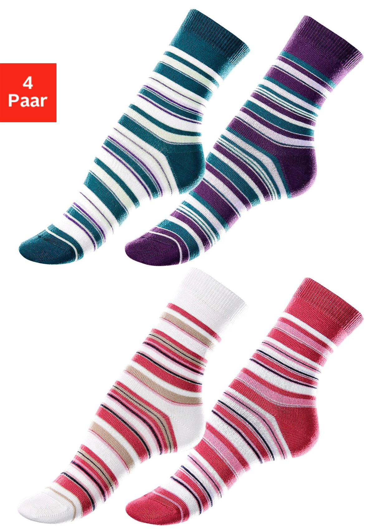 Lavana Socken "Kinder Damen Socken Basic gestreift" Packung, 4 Paar tlg. mit unterschiedlichen Ringel