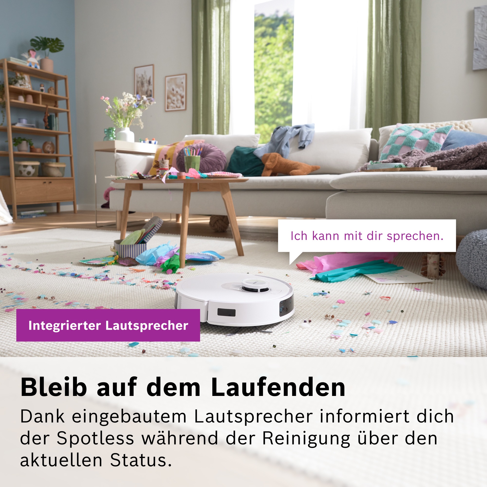 BOSCH Saugroboter »Spotless BCRC1W, Saugroboter mit Wischfunktion, 11.000 Pa Saugkraft«, Ladestation, einfache Navigation mit Infrarot-Licht, Carbon Bürste