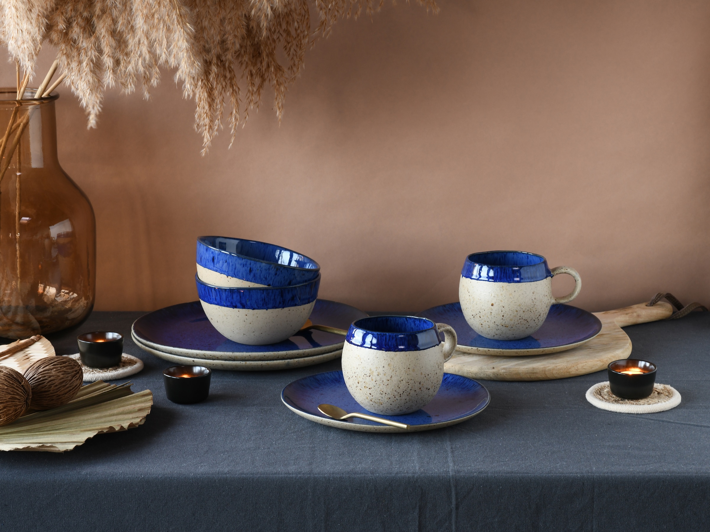 CreaTable Kombiservice »Geschirr-Set Deep Blue Sea«, (Set, 8 tlg., Kaffeeservice und Tafelservice im Set, für 2 Personen), Service, jedes Stück ist ein Unikat, 8 Teile, für 2 Personen