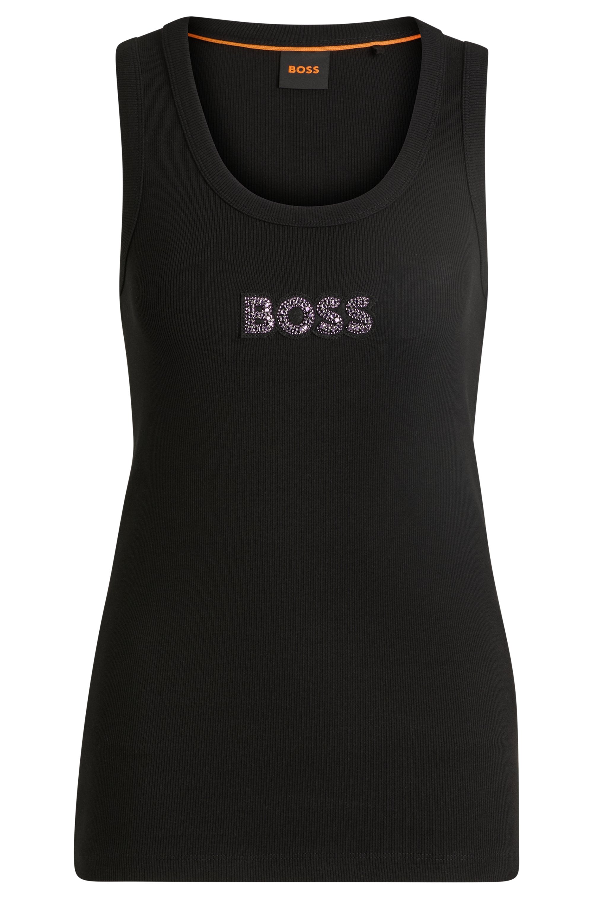 BOSS ORANGE Tanktop "C Ematite stonebadge", mit BOSS Stickerei aus Glitzersteinen