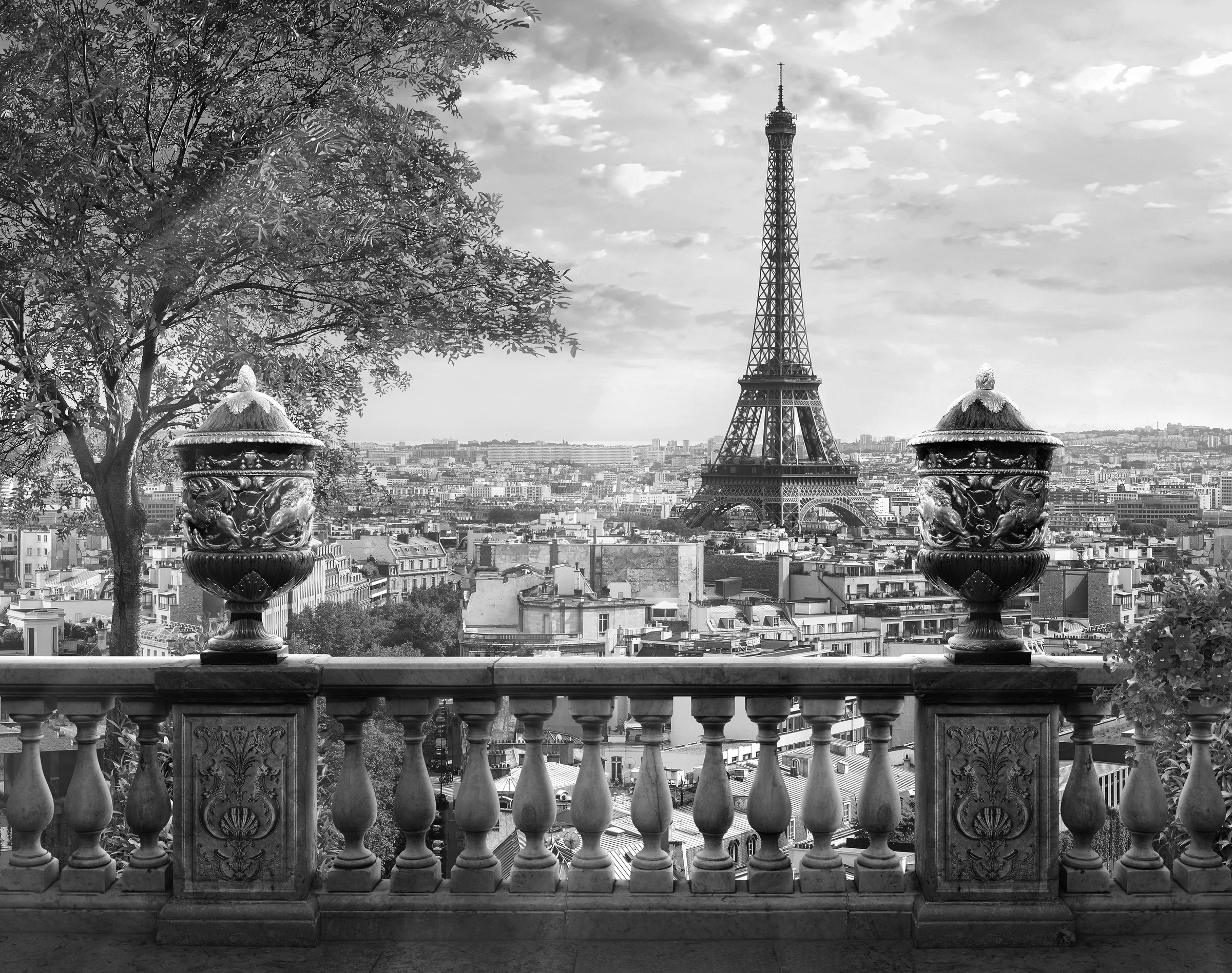 Papermoon Fototapete »Paris Schwarz & Weiß«