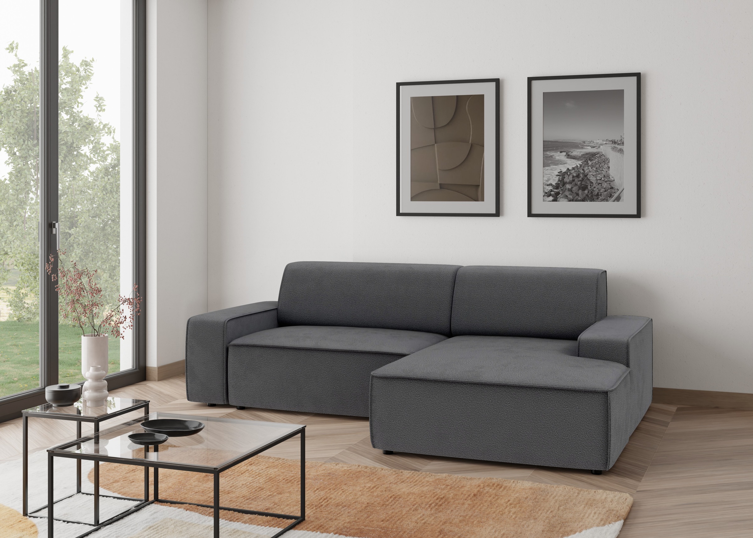 TRENDMANUFAKTUR Ecksofa »Graz, wahlweise mit Sitzvorschub und Bettkasten, L-Form, Breite 246 cm«, in Cord-, haustierfreundlichem LEO Struktur- oder LUMOS-3D-Bezug