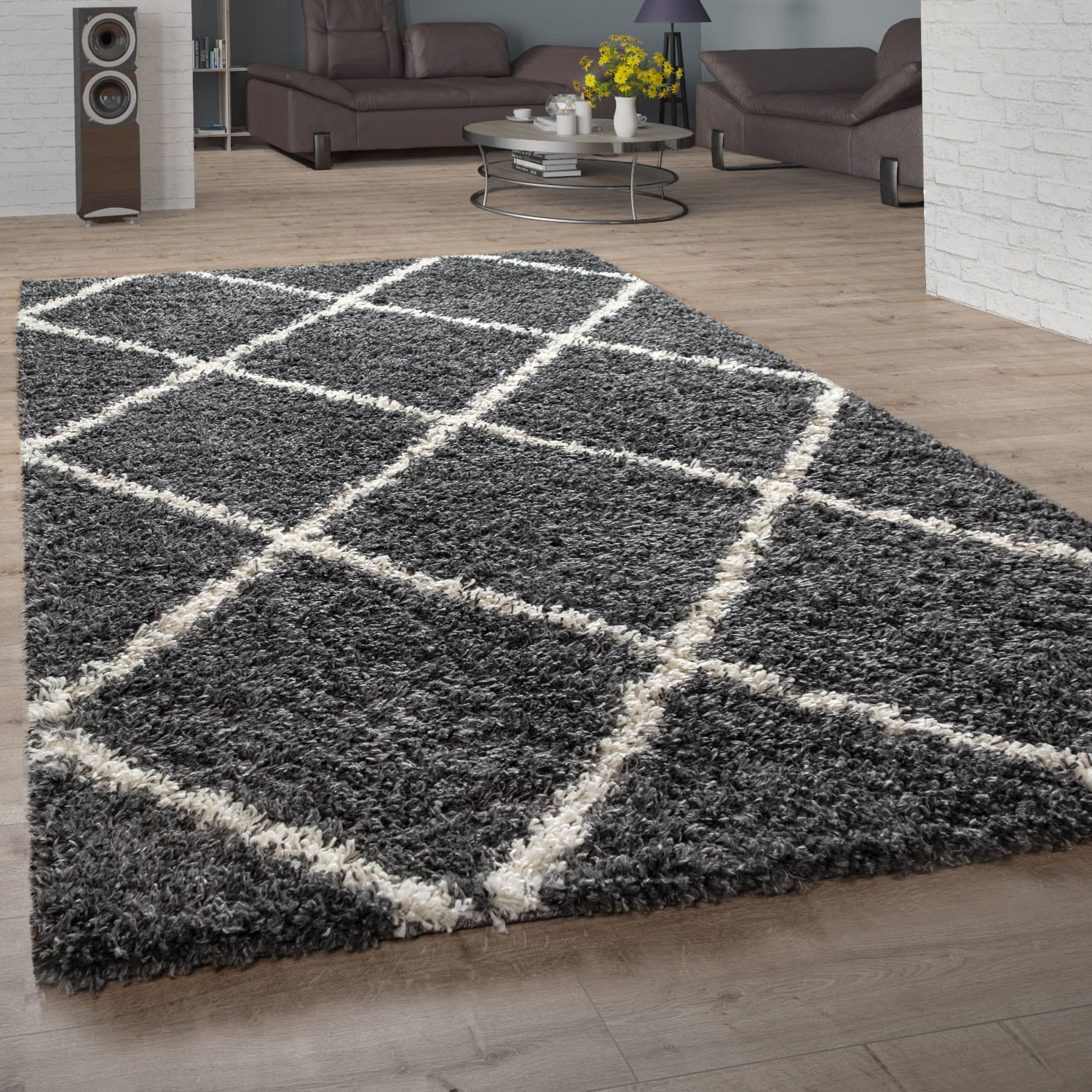 Paco Home Hochflor-Teppich »Kalmar 441«, rechteckig, Scandi Design, Rauten  Muster, weich & kuschelig | BAUR | Kurzflor-Teppiche