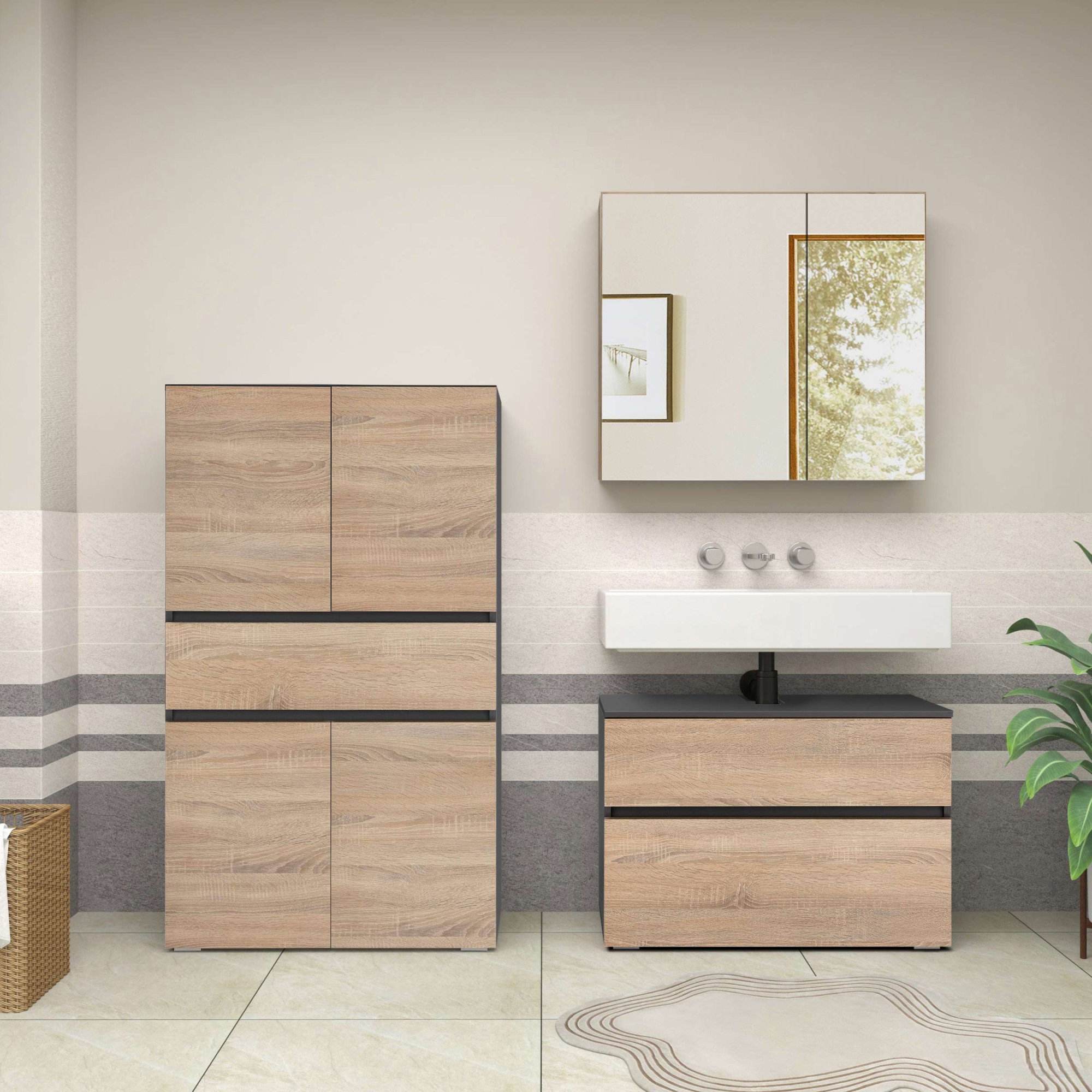 Home affaire Midischrank »Wisla«, mit 4 Türen & 1 Schublade, Breite 76 cm, Höhe 130 cm