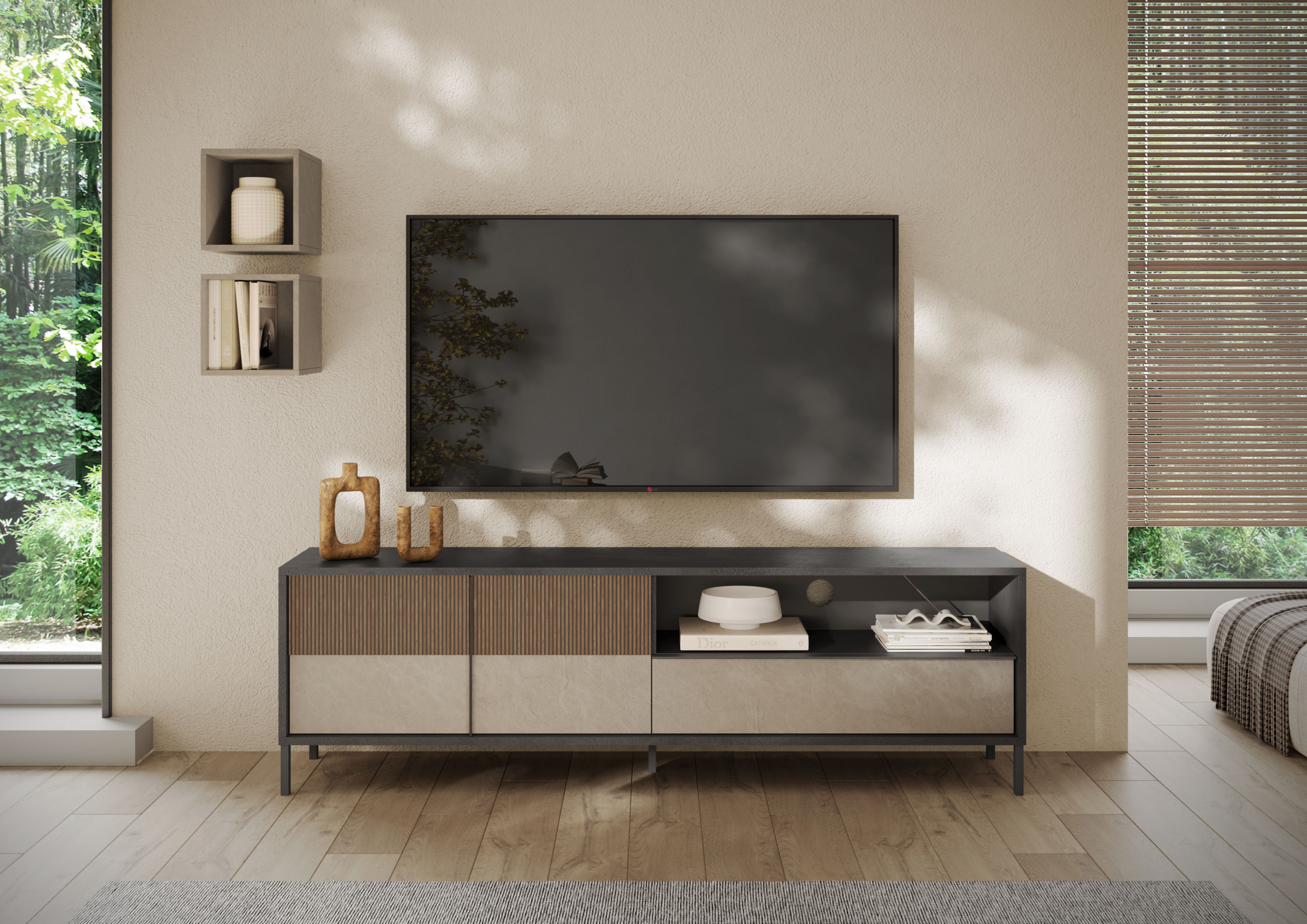 Home affaire Lowboard "Everest Breite 206 cm, TV-Board mit 2 Türen u. 1 Schubkasten" Fernsehtisch, TV-Schrank, Soft/Self Closing, Korpus 22 mm
