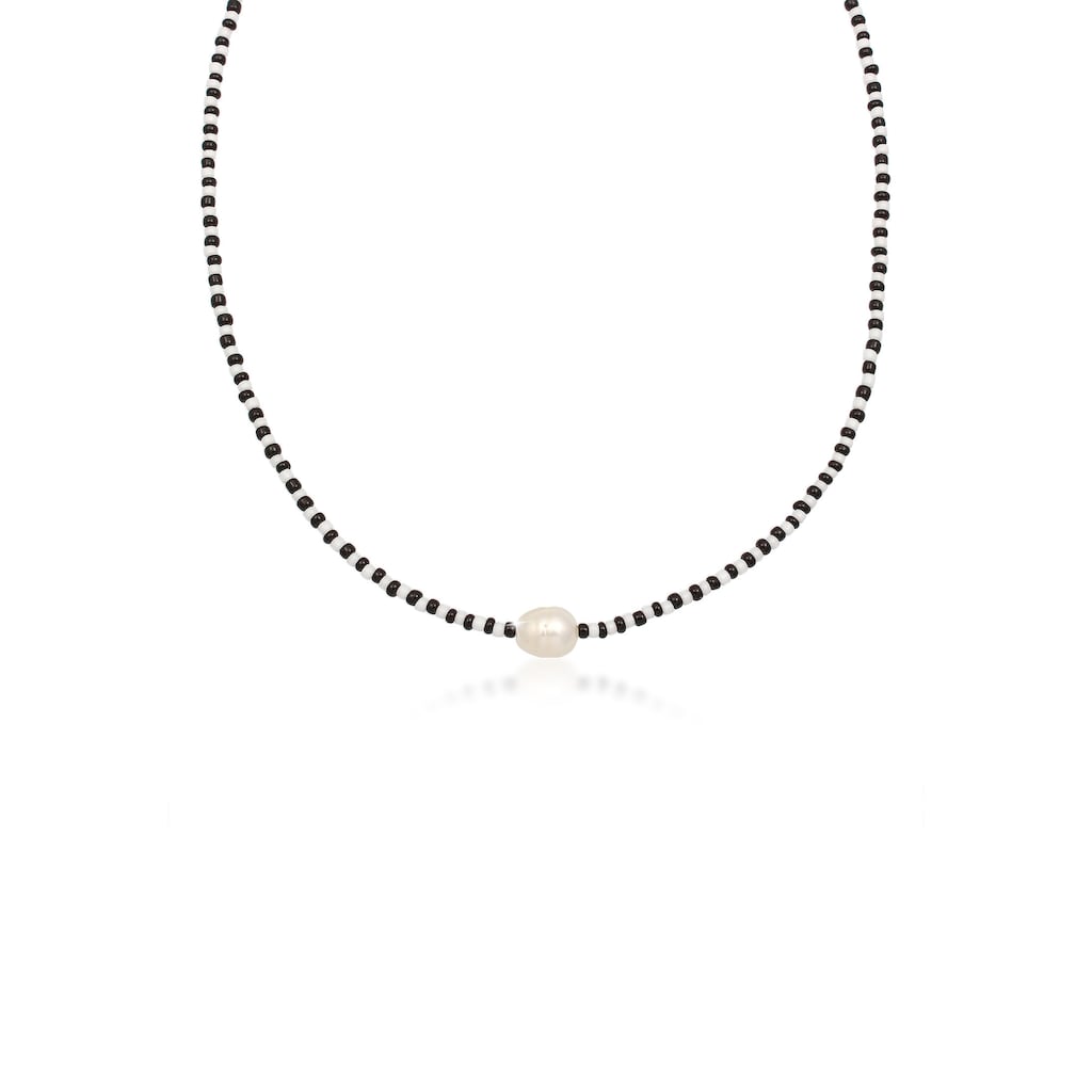 Elli Perlenkette »Barock Perle Glass Beads Schwarz Weiß 925 Silber«
