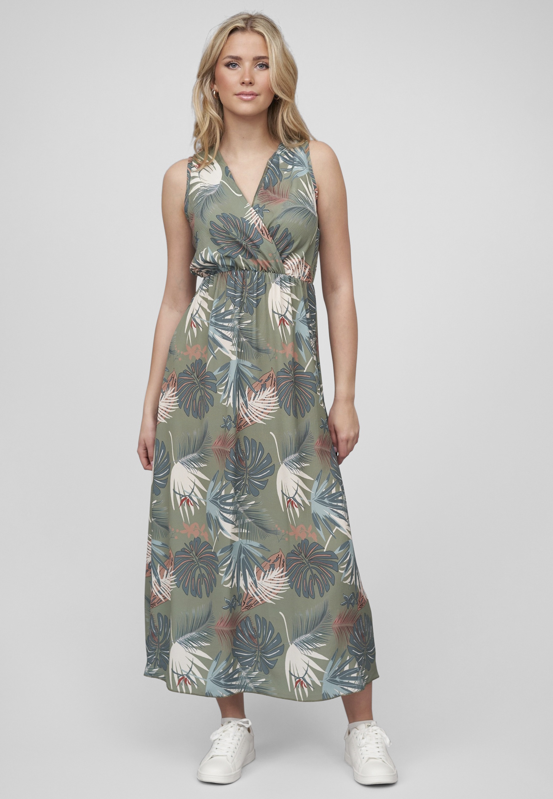 CLOUD 5IVE Shirtkleid »CLOUD 5IVE Maxi Kleid in Wickeloptik mit Tropical All Over Print« 1 Stk. tlg.