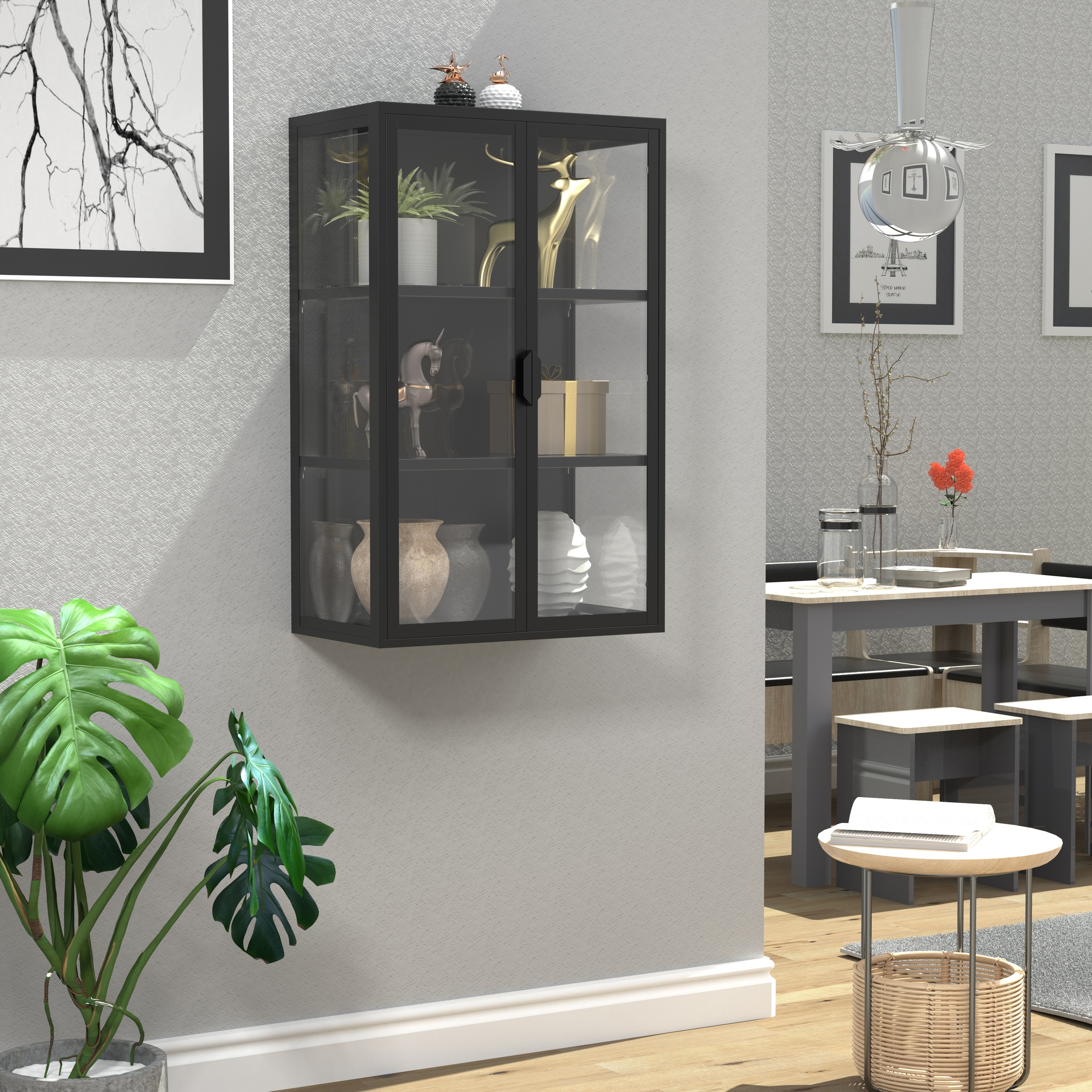 VCM Wandregal »Stahl Wandvitrine Hängevitrine Vitrine Glas Flokas«