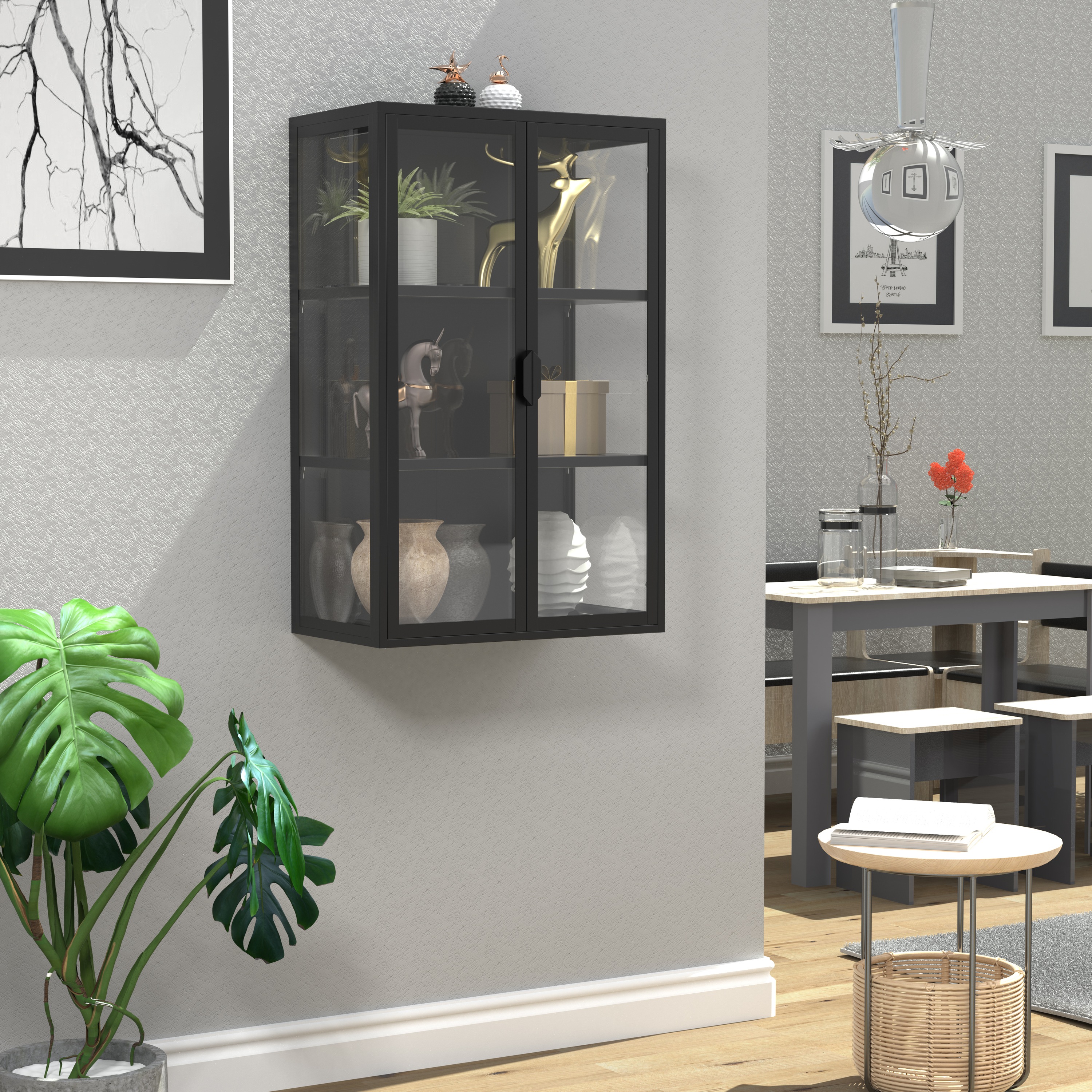 Thumbnail - VCM Wandregal "Stahl Wandvitrine Hängevitrine Vitrine Glas Flokas"