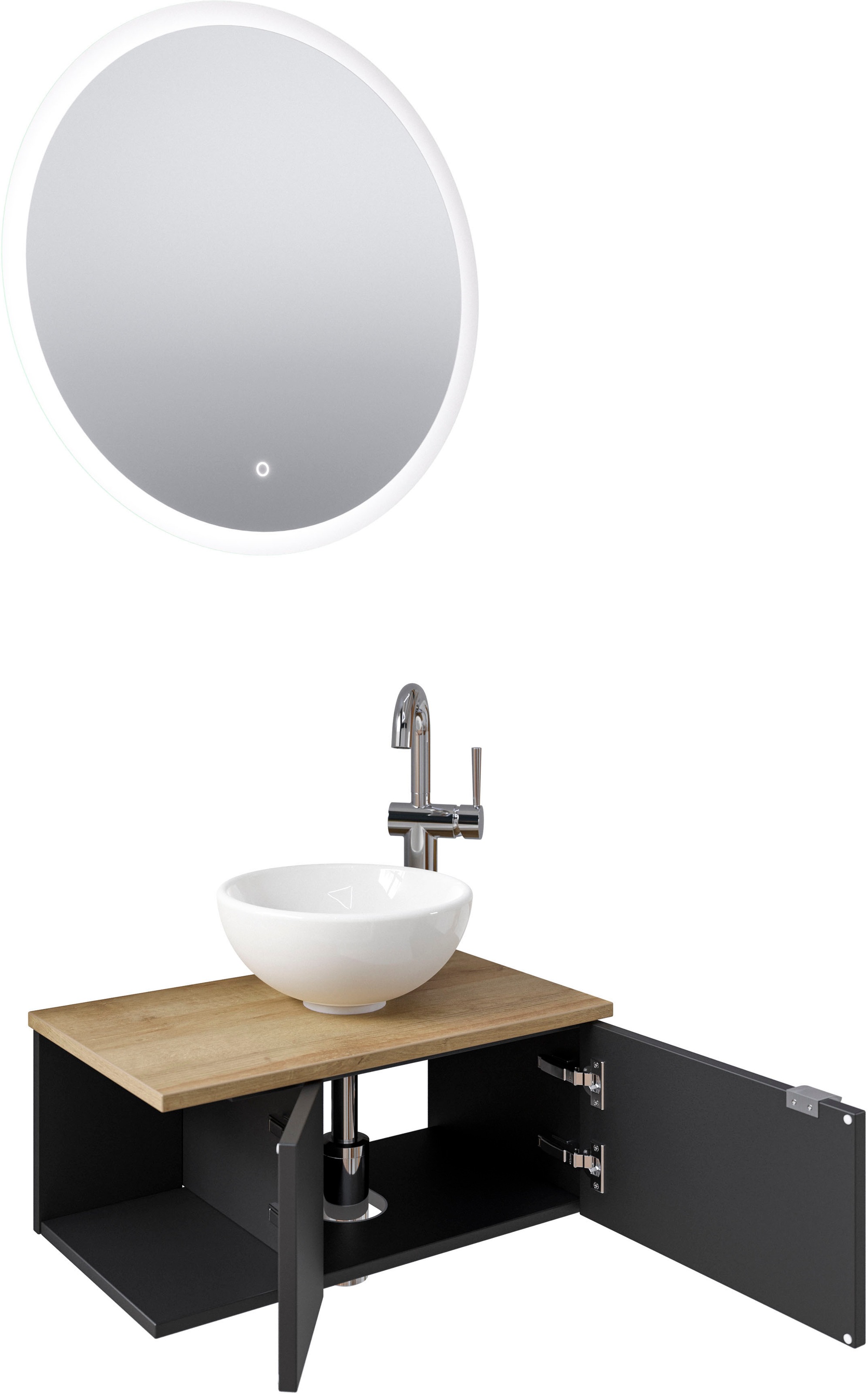 Saphir Badmöbel-Set »Serie 6915«, (4 St.), Gäste-Bad, 70 cm breit, mit LED-Spiegel, offenem Fach und 2 Türen
