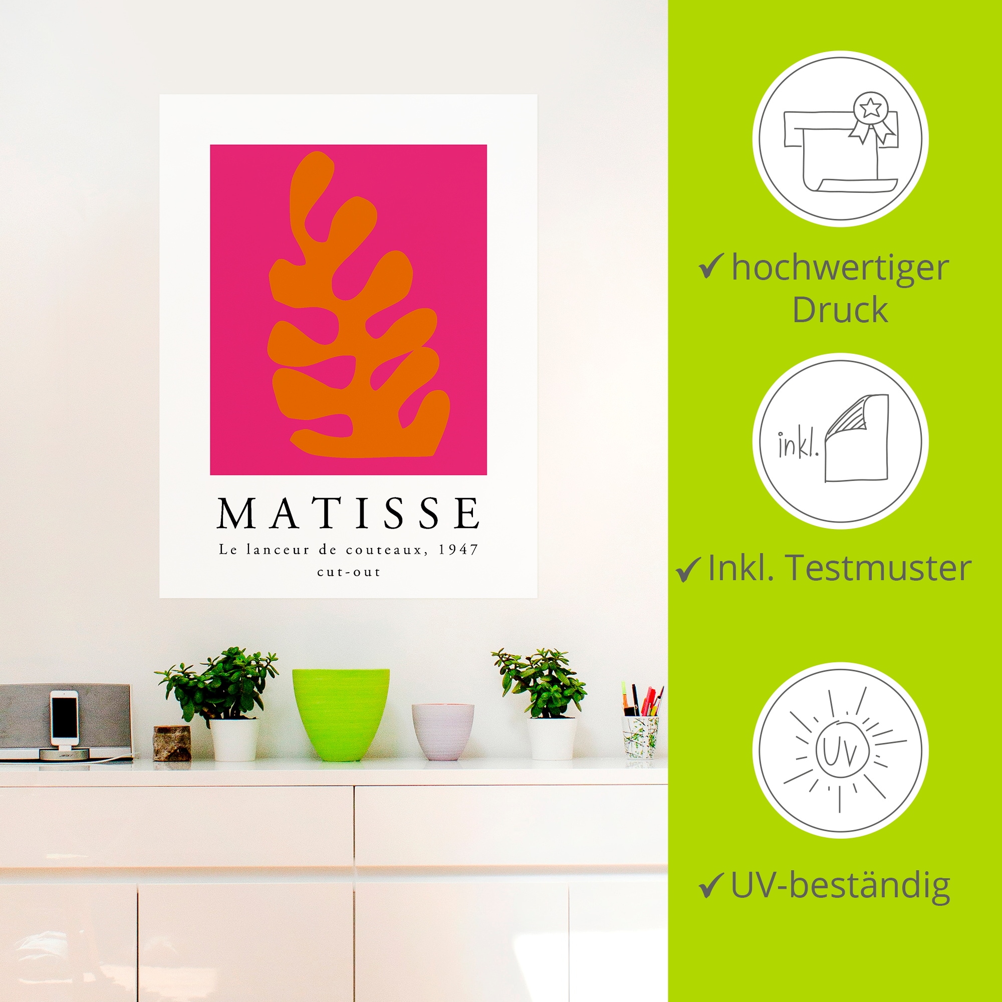 Artland Wandbild »Matisse der Messerwerfer - orange« Muster 1 Stk. tlg. als Alubild, Leinwandbild, Poster, Wandaufkleber in verschied. Größen