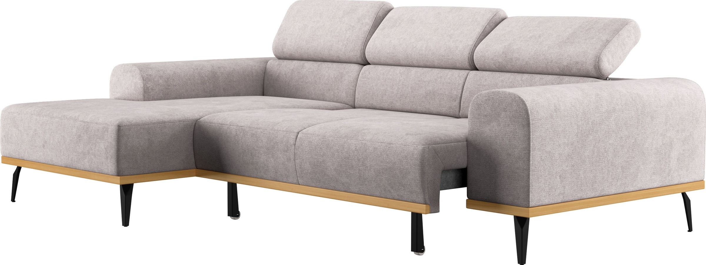 Places of Style Ecksofa »Carlo L-Form«, mit Kopfteilverstellung & Holz-Rahmenoptik, optional Relaxfunktion
