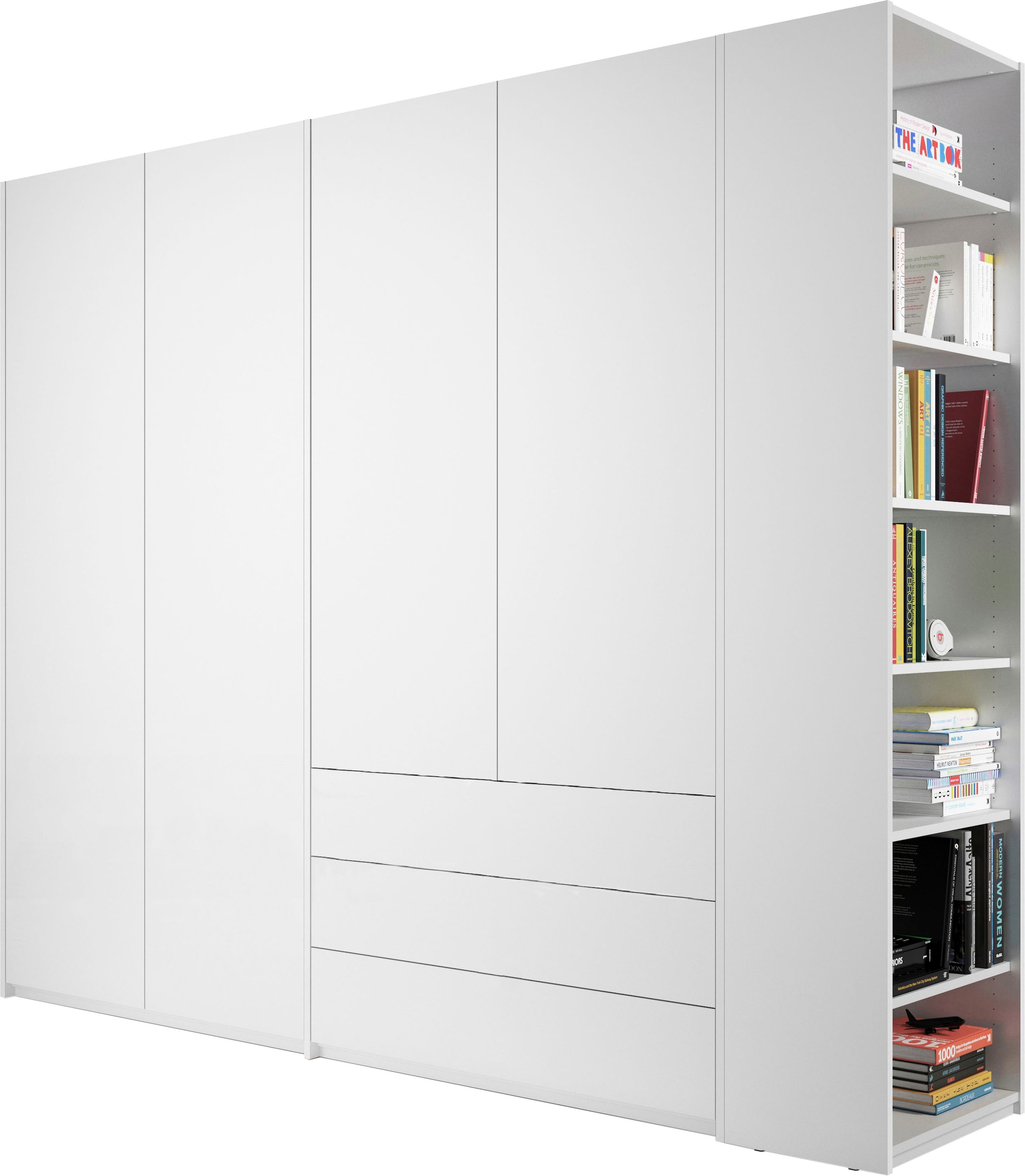 Müller SMALL LIVING Drehtürenschrank »Modular Plus Variante 8«, 3 Schubladen, Anbauregal wahlweise links oder rechts montierbar