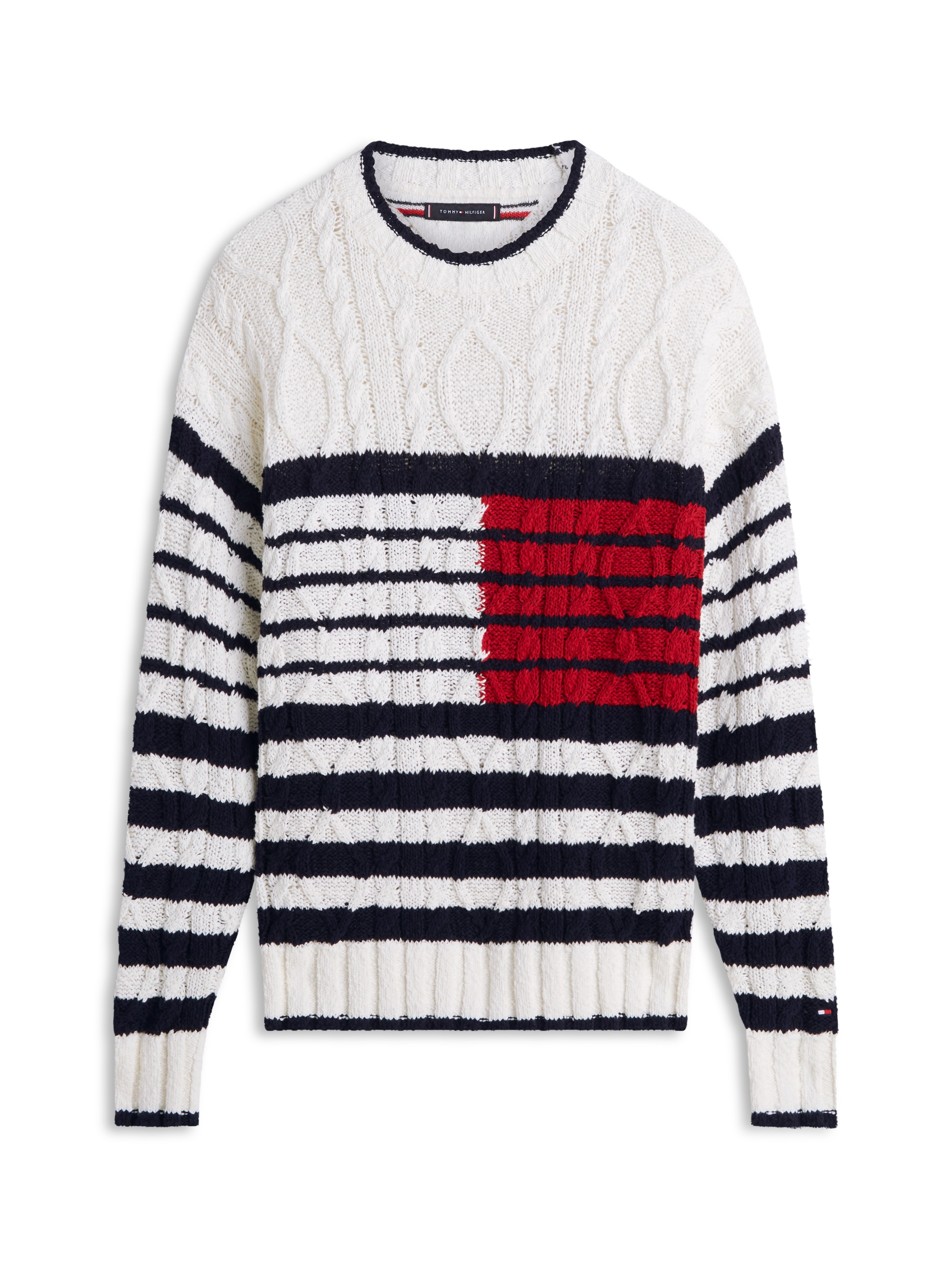 Tommy Hilfiger Strickpullover »BRETON FLAG CABLE« Regular fit mit Rundhalsausschnitt