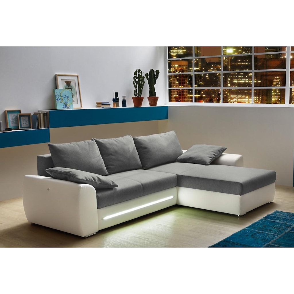 Jockenhöfer Gruppe Ecksofa Basel, inklusive LED-Beleuchtung, mit Bettfunktion und Bettkasten