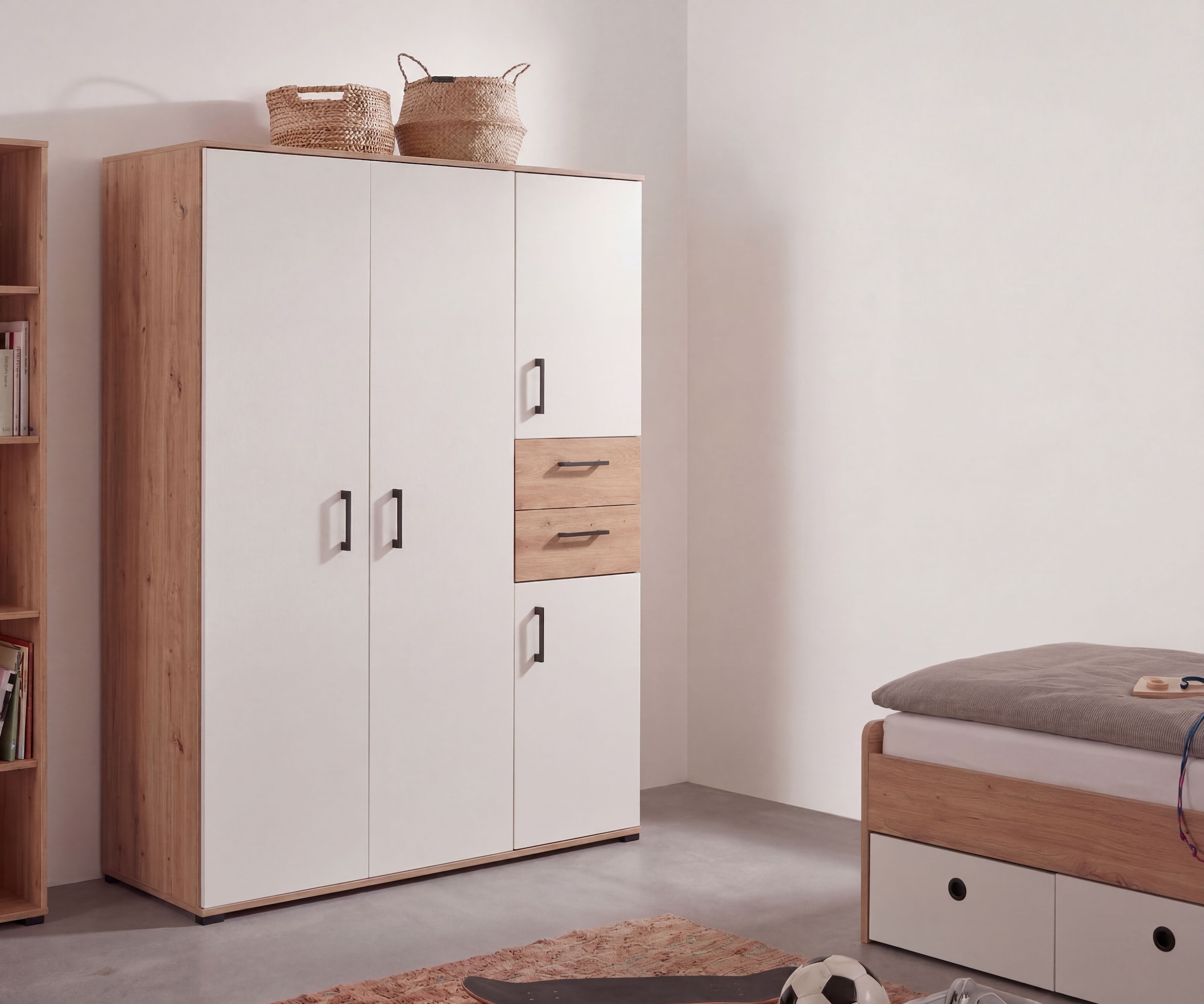 arthur berndt Jugendzimmer-Set »Jugendzimmer-Set »Bente« 5-teilig« 2tlg, 3tlg, 5tlg -Schrank, Bett, Schreibtisch, Sideboard, Standregal, 3 tlg. Artisan Oak Nb/Weiß