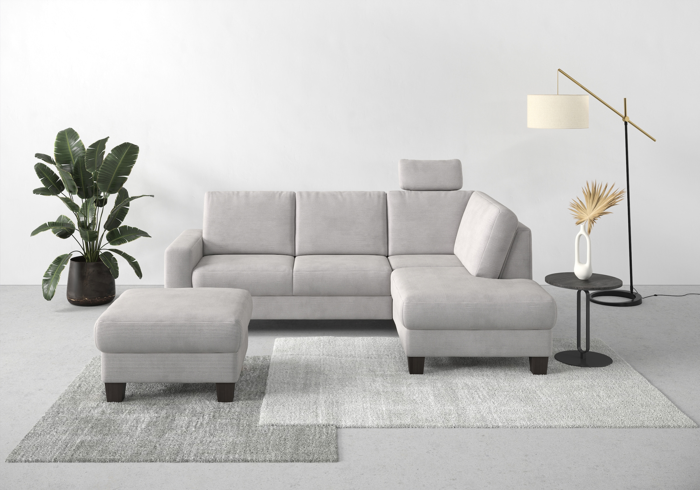 Home affaire Kampinė sofa vasarinė L-Form« su Kojų kėdutė su arba be miegojimo funkcija ir Dėžutė patalynei Cord-Bezug