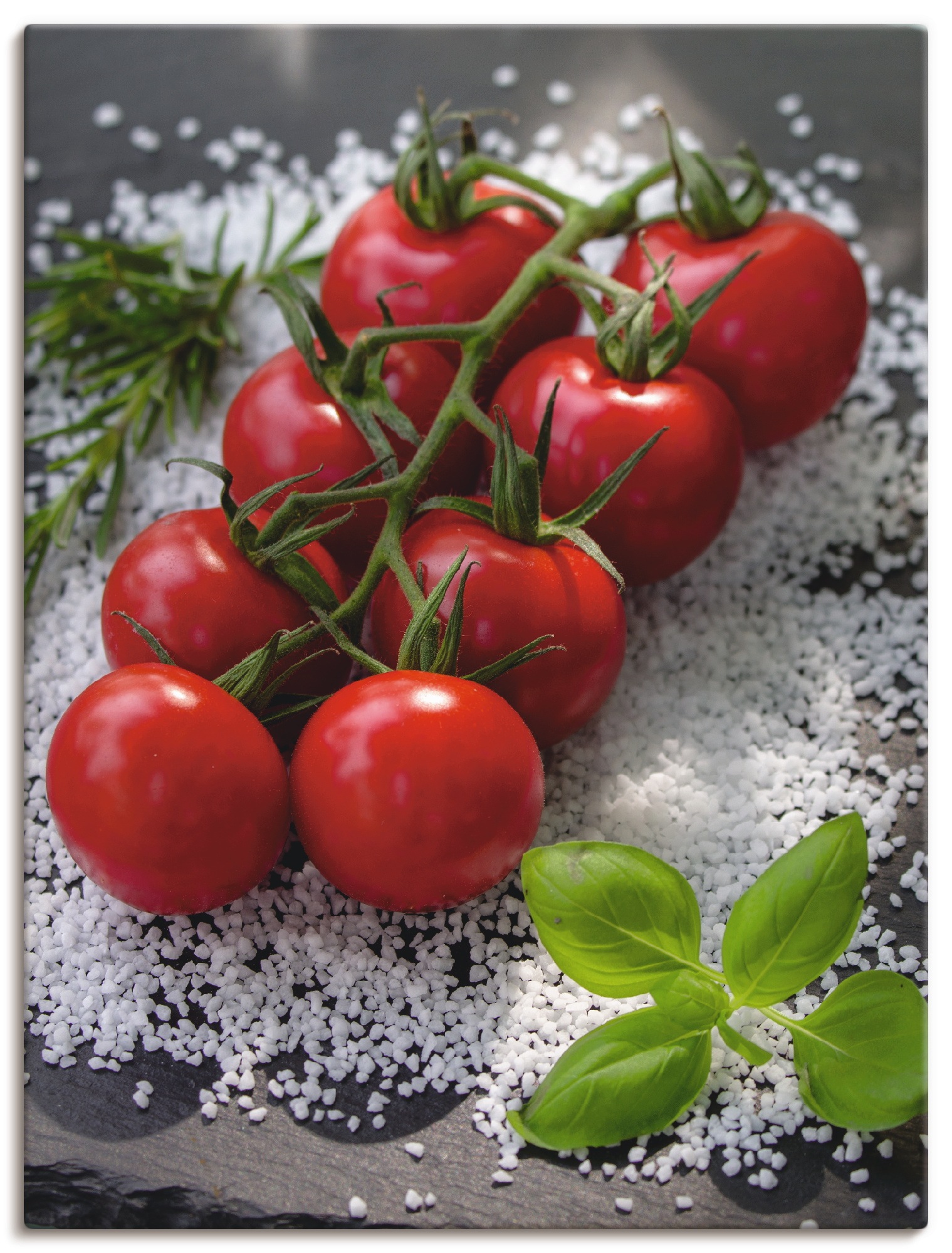 (1 bestellen | Leinwandbild, in Größen St.), versch. Lebensmittel, Wandaufkleber oder Poster als »Tomaten auf Artland Rispe BAUR Alubild, Salz«, Wandbild