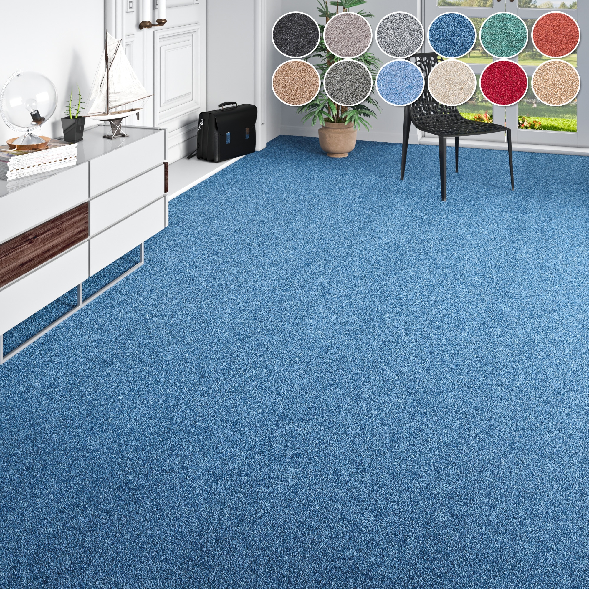 Teppichboden MY HOME "Fortis, Schlinge, Gesamthöhe 5 mm, Made in Netherlands", blau (dunkelblau), B:400cm L:650cm, Kunstfaser, Teppiche, meliert, Breite 400 cm, strapazierfähig, Wohnzimmer