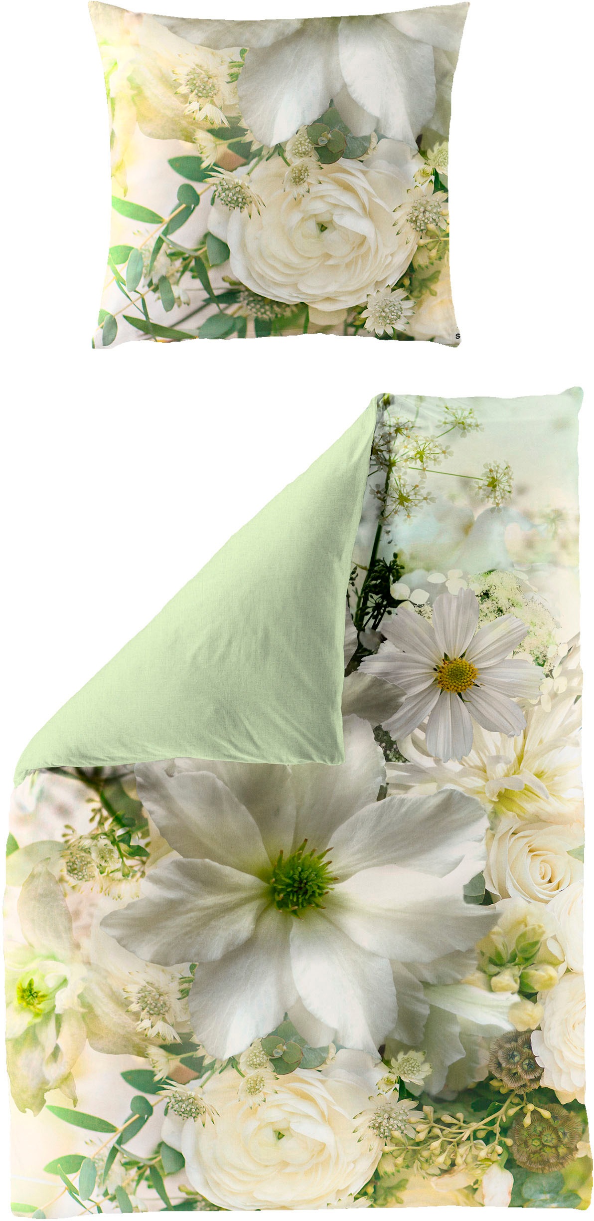 BIERBAUM Wendebettwäsche "Green Flower" 2 Stk. tlg. Mako-Satin, 100 % Baumw günstig online kaufen