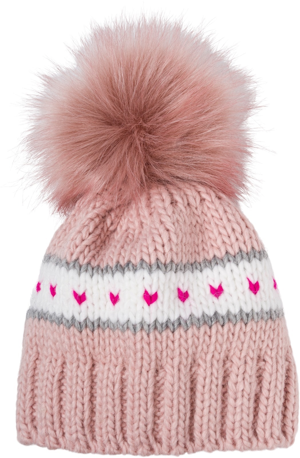 styleBREAKER Strickmütze "Kinder Strick Bommelmütze Herzmuster" 1 Stk.
