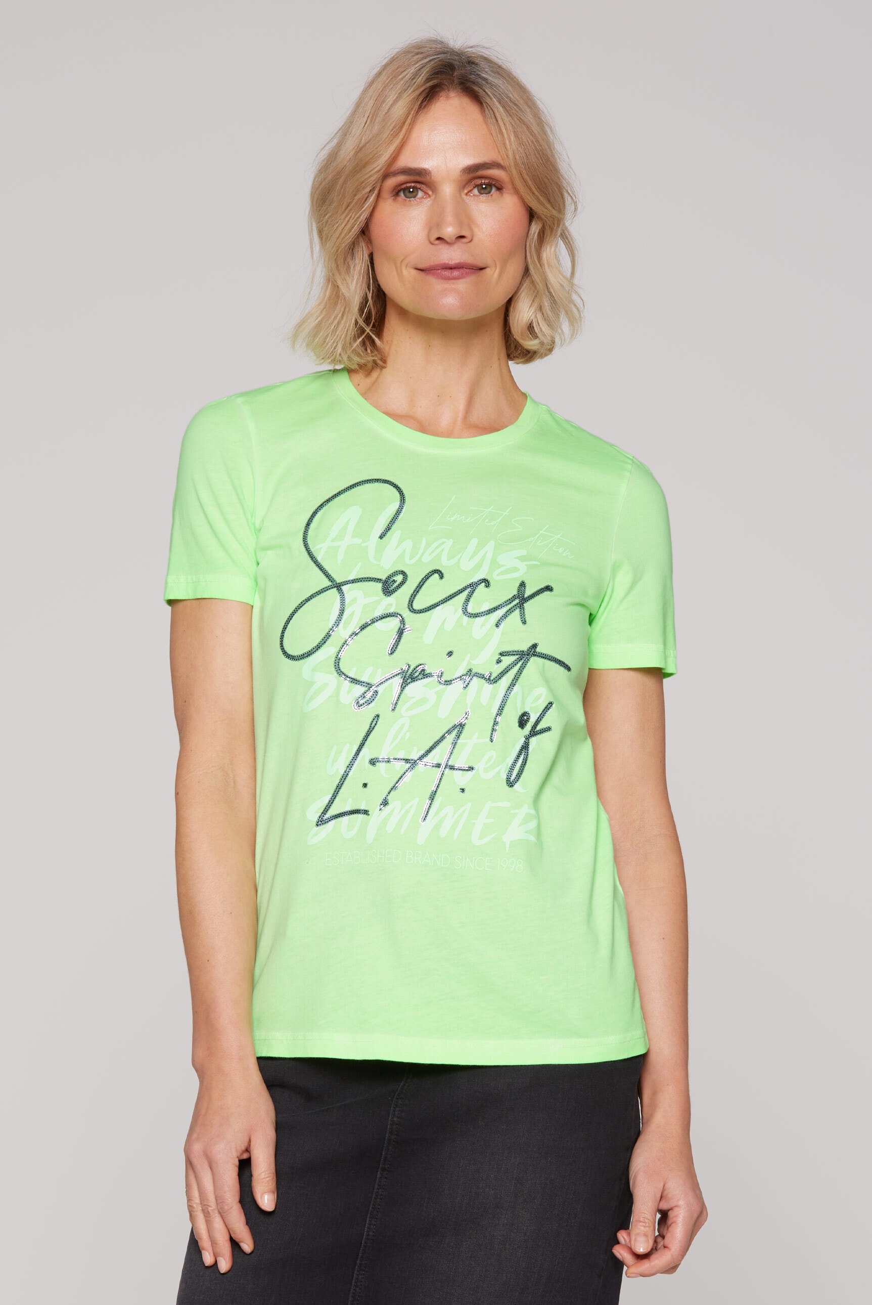 SOCCX Rundhalsshirt, mit Pailletten-Schriftzug günstig online kaufen