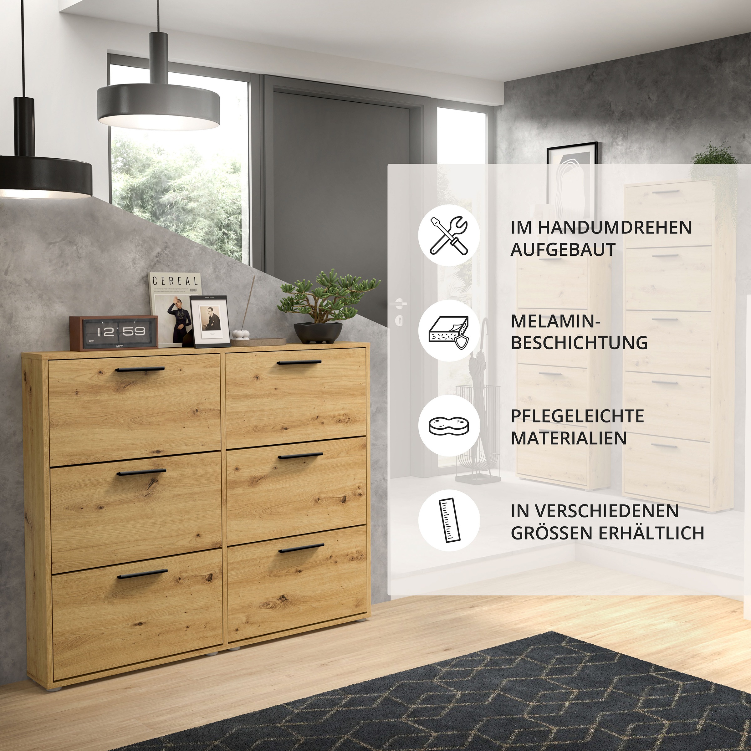 Thumbnail - HBZ Schuhkipper "Sam Schuhkipper, Schuhschrank BxHxT 116x103x17 cm" 1 Stk. tlg. mit 6 Klappen