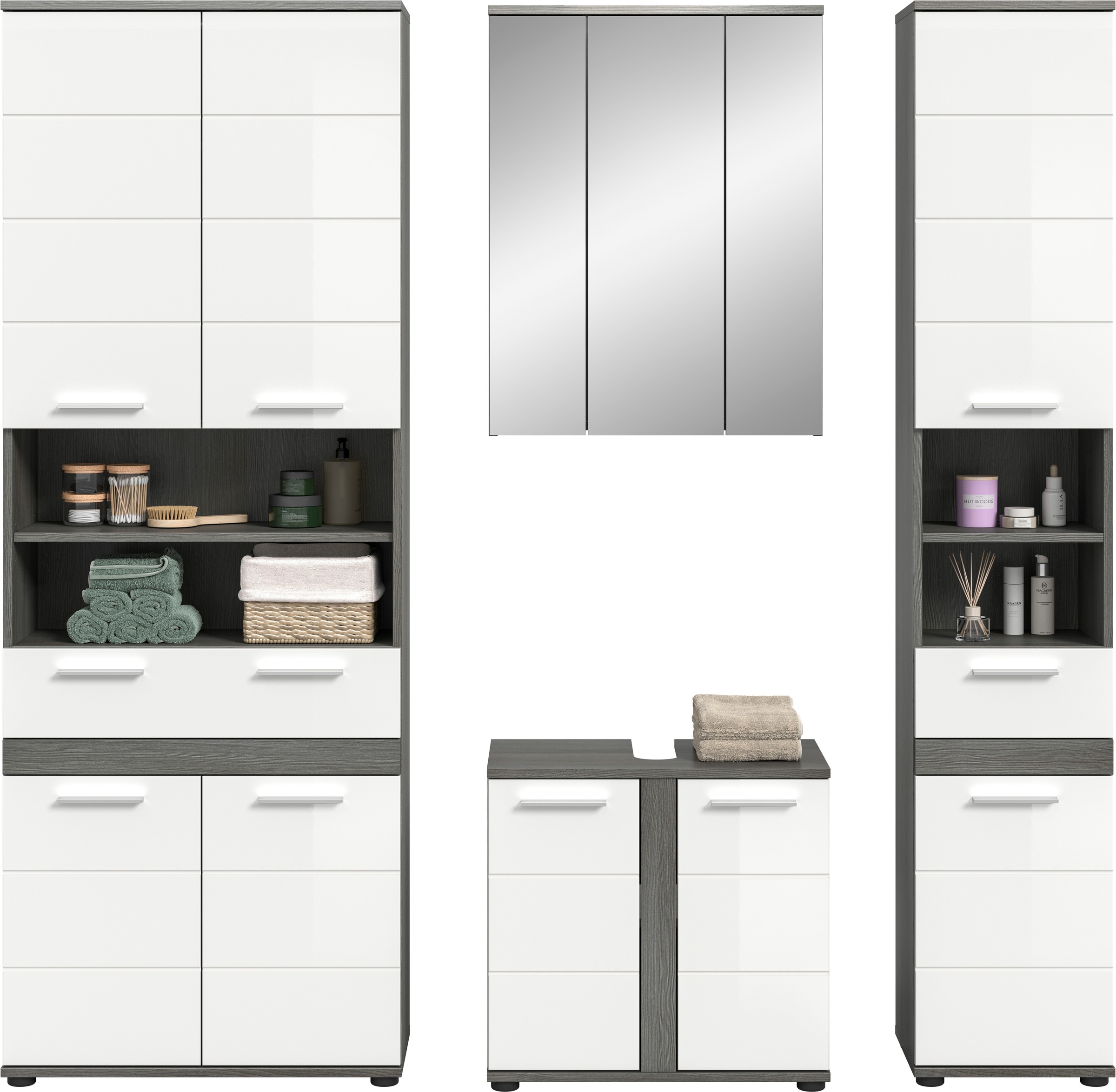 welltime Badmöbel-Set »LUCCA, 4-tlg. Badkombination, viel Stauraum, modernes Design« 4 Stk. tlg.