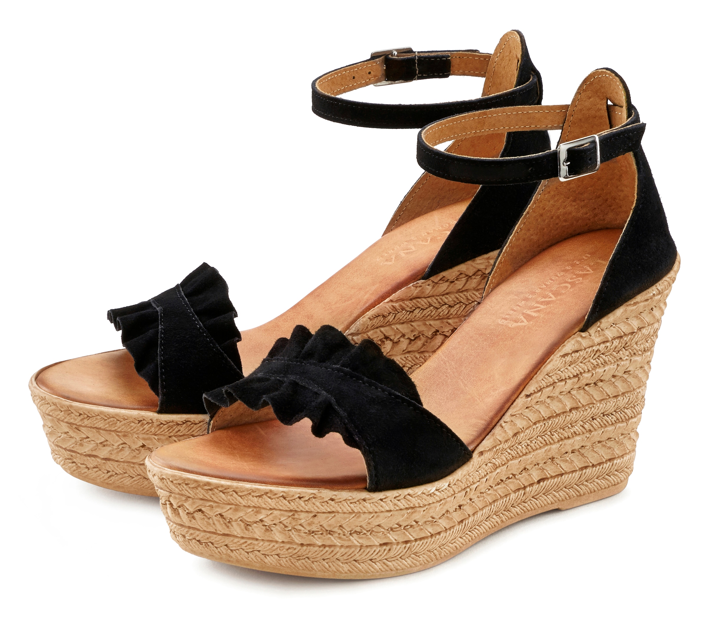 LASCANA Sandalette "Sommerschuh, offener Schuh, Sandale, Keilsandalette," aus Leder mit Keilabsatz