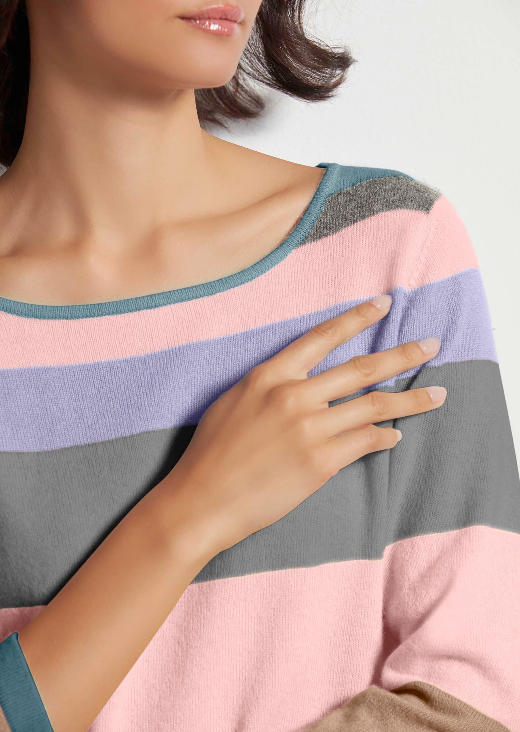 MADELEINE Longpullover »Pullover Kurzer Kaschmir-Pullover mit Streifen«