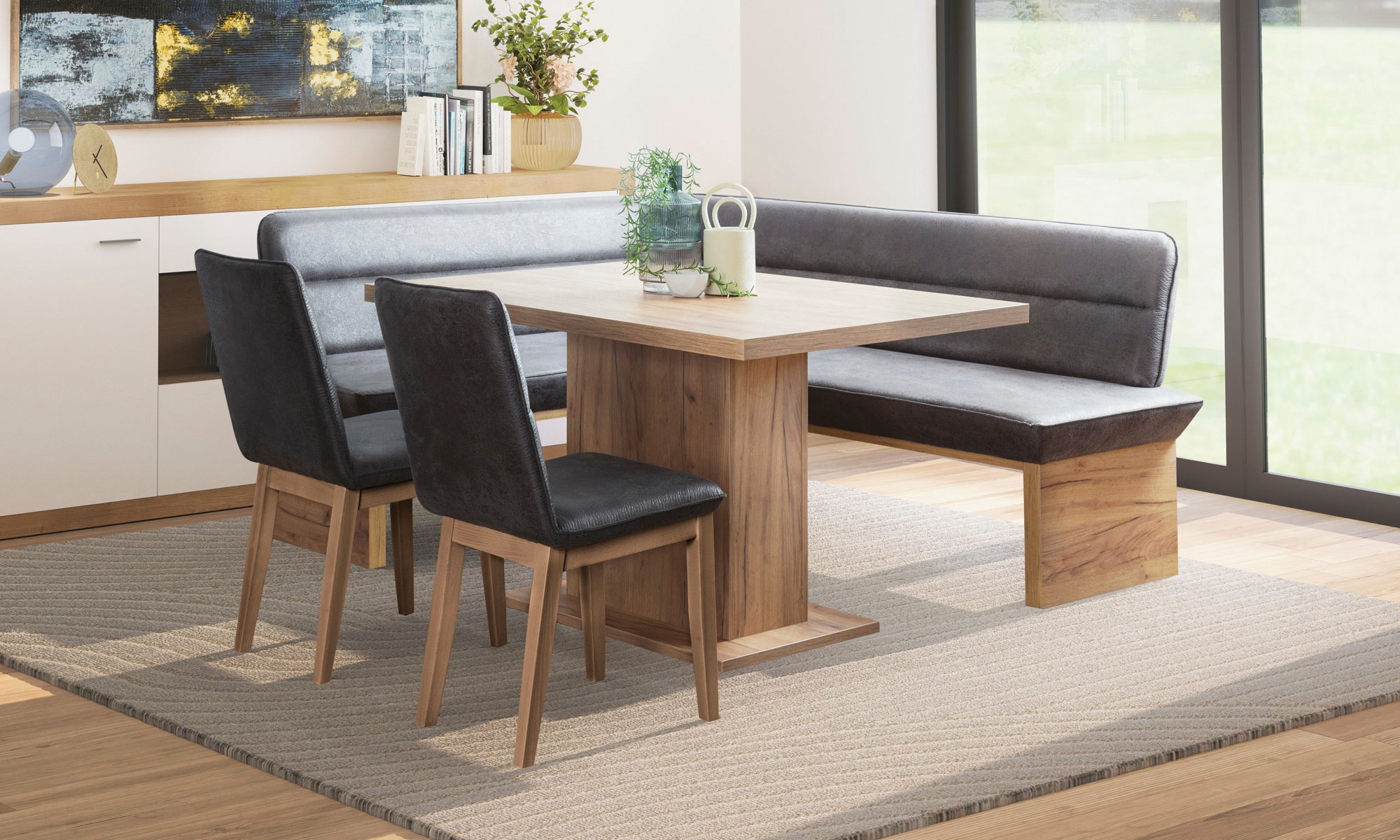 OTTO home Eckbankgruppe "Beluna + Cross Essecke Sitzgruppe Eckbank Küchenbank" Set, Eckbank, 2 Stühle und Tisch, 4 tlg. Sitzgruppe Esszimmer Stühle Tisch und Bank bequem gepolstert